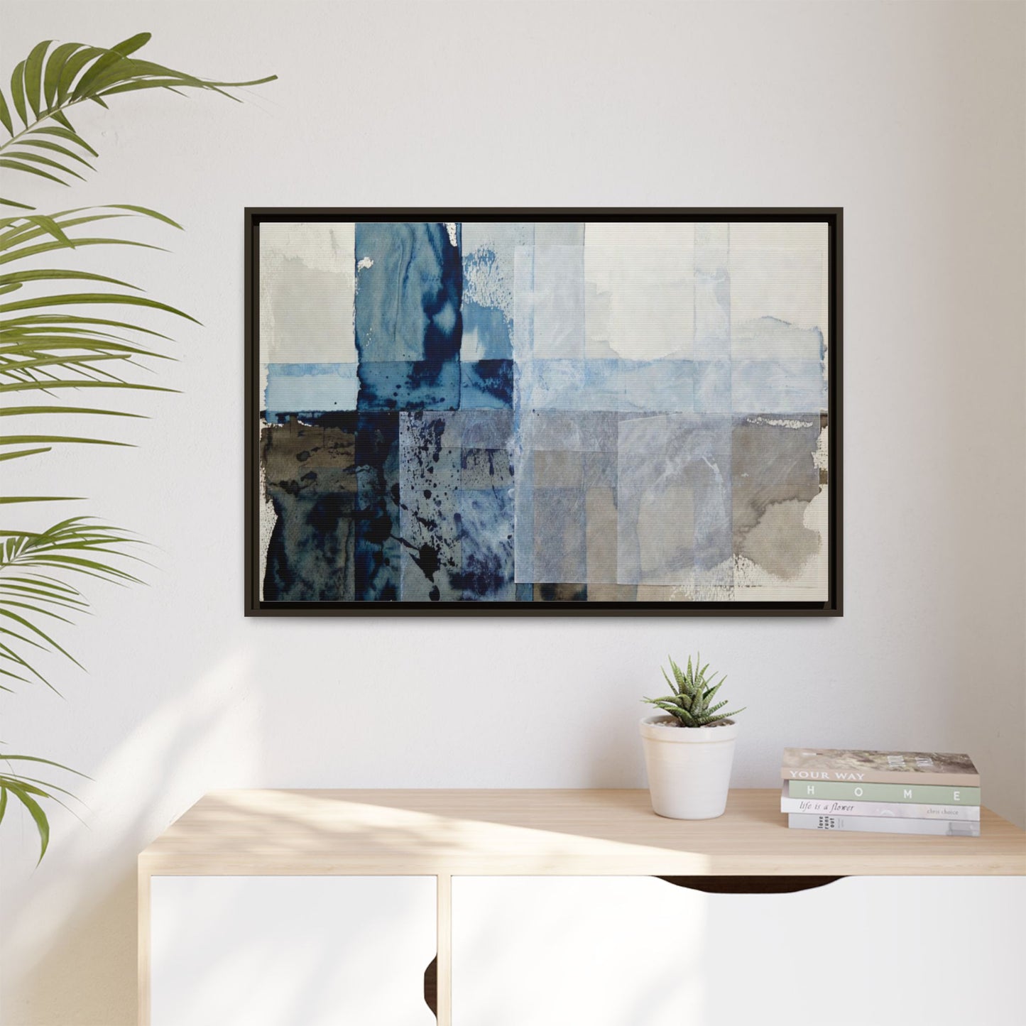 Abstract Coastal Blue Framed Canvas Art