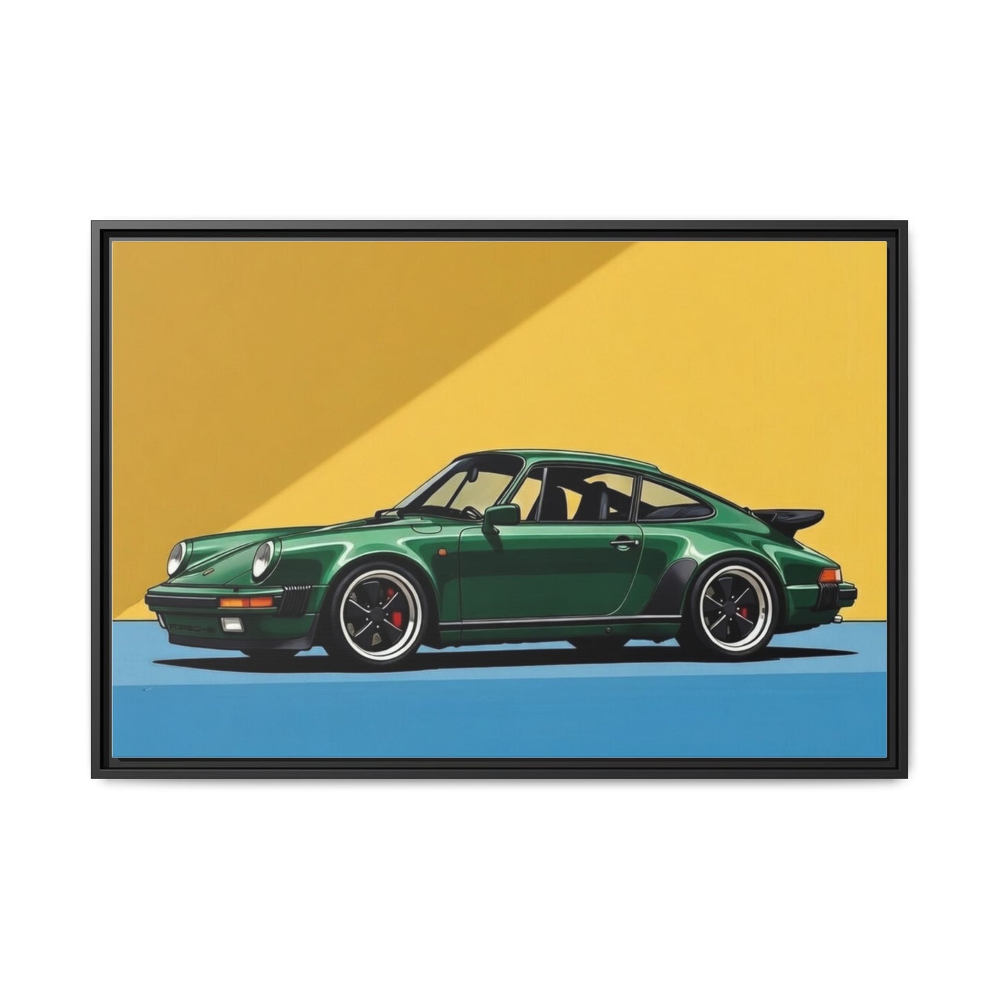 Framed Matte Canvas — Green Sports Car Wall Art