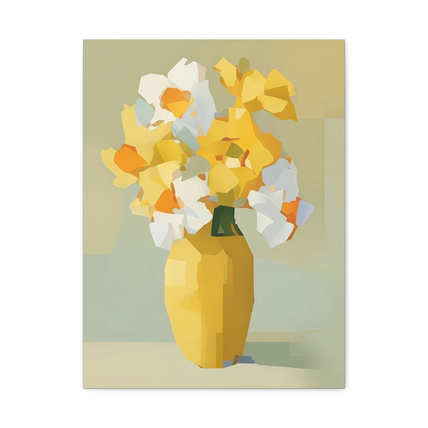 Yellow Vase Floral Canvas Print — Modern Abstract Daffodil Wall Art