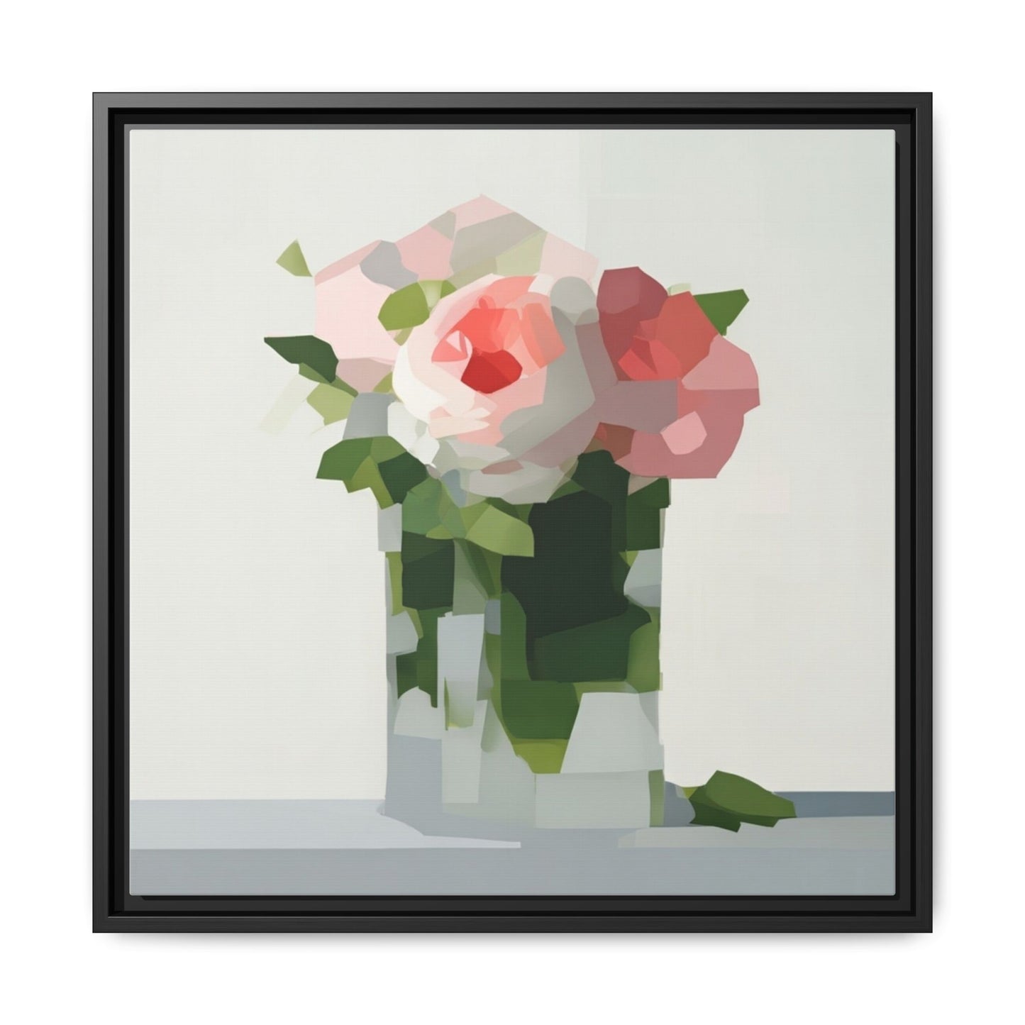 Framed Floral Canvas Print — Modern Pink Roses Still Life