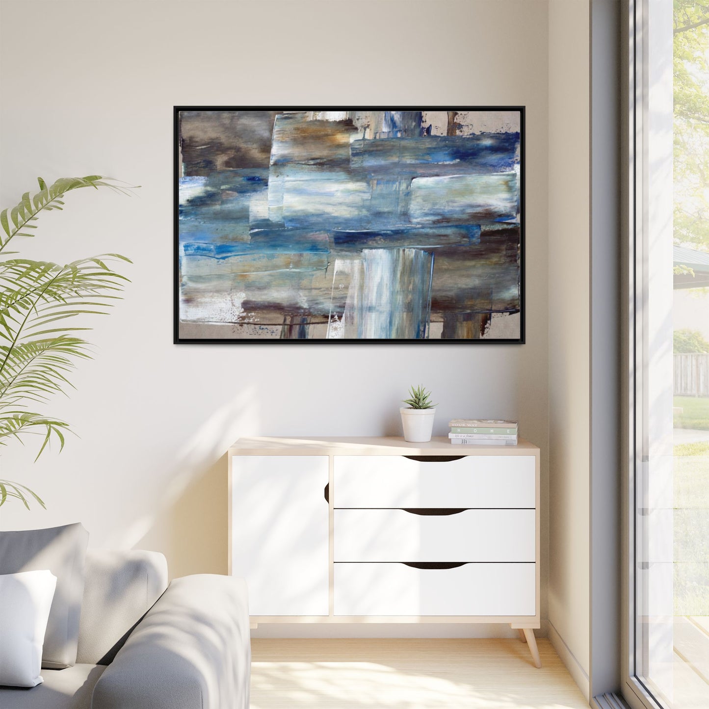 Abstract Blue Coastal Matte Canvas Framed Wall Art