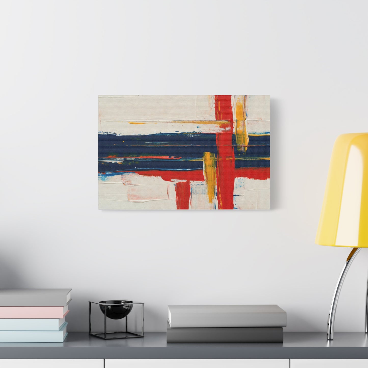 Abstract Modern Canvas Art Print — Red, Navy & Gold Stretched Matte Canvas