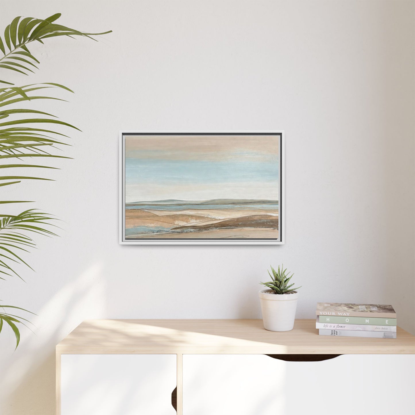 Framed Abstract Landscape Matte Canvas — Serene Coastal Horizon Wall Art