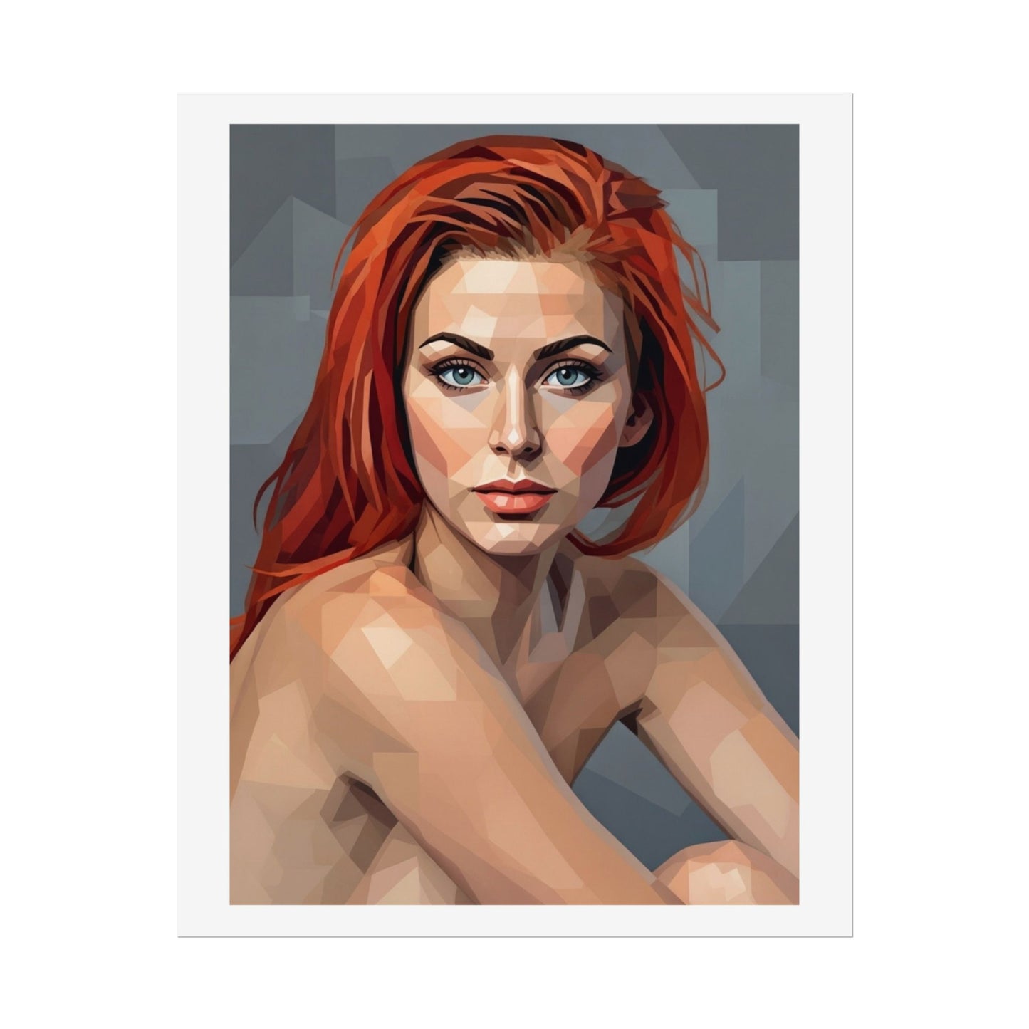 Geometric Redhead Portrait Poster — Modern Pop Art Rolled Print