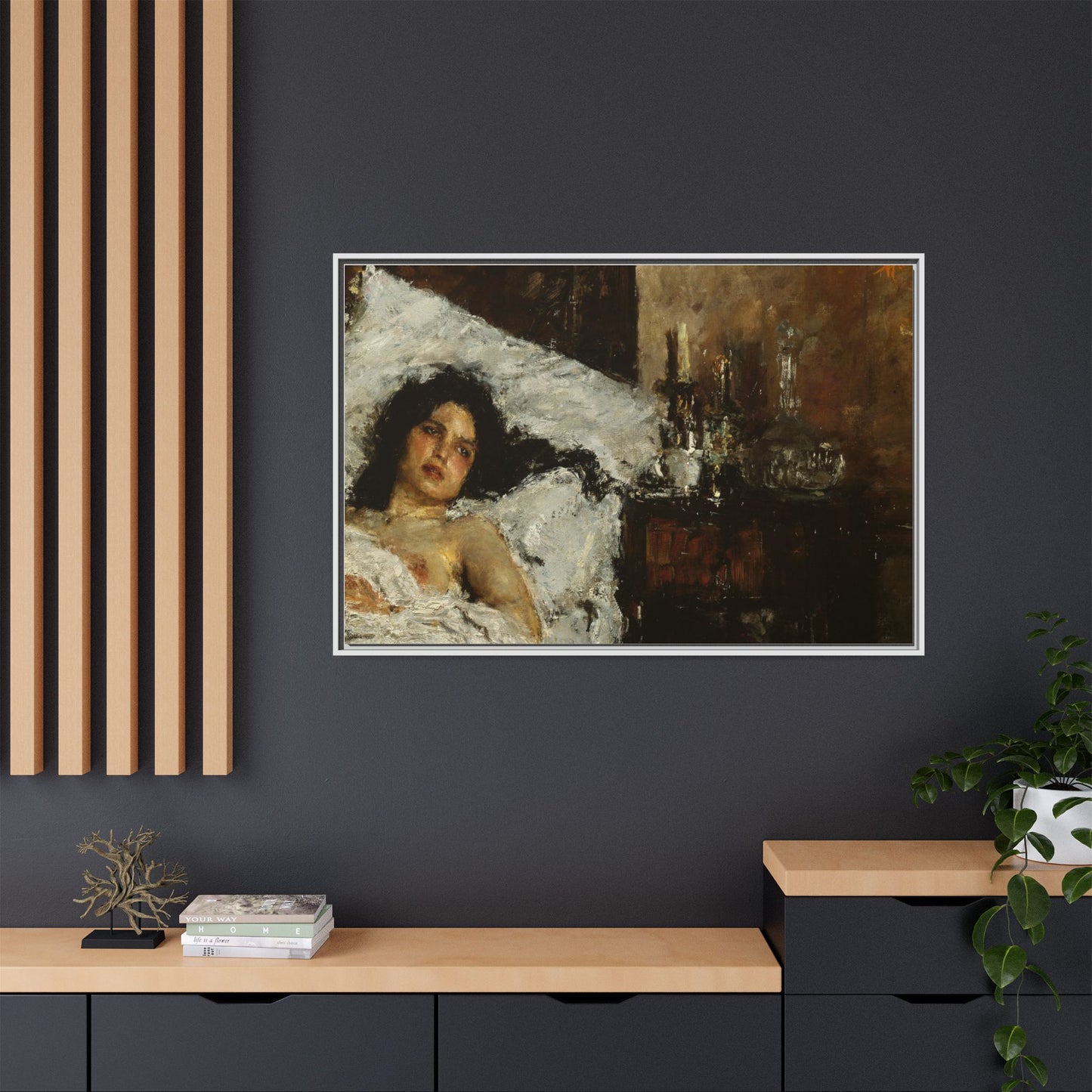 Resting by Antonio Mancini Framed Matte Canvas Wall Art Print