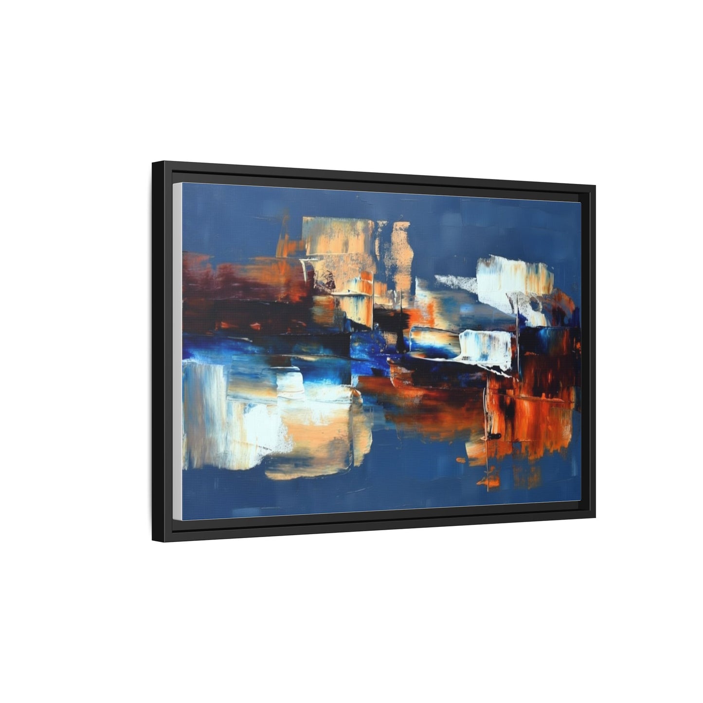 Abstract Blue & Rust Framed Canvas Art — Modern Matte Wall Painting