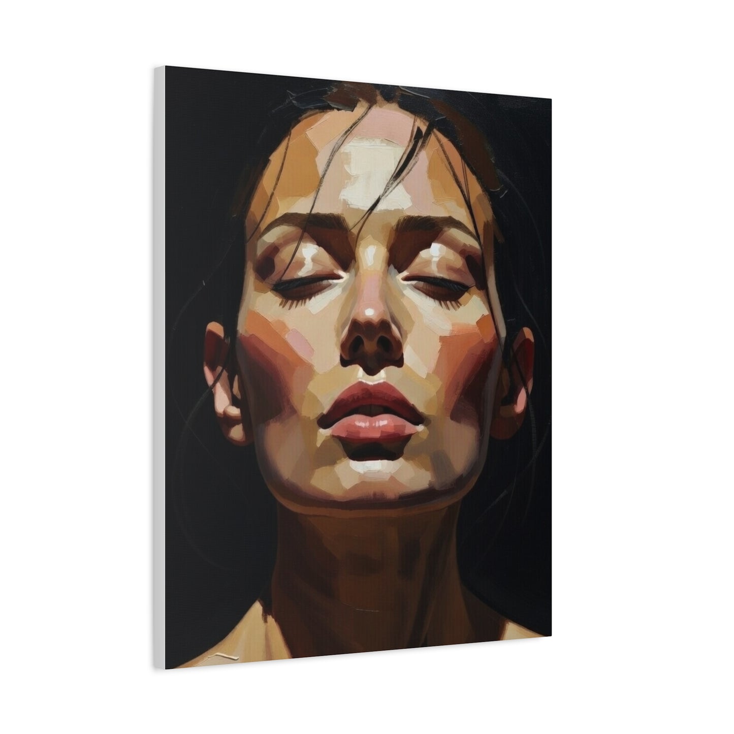 Contemporary Portrait Canvas Print — Meditative Woman Matte Stretched Wall Art