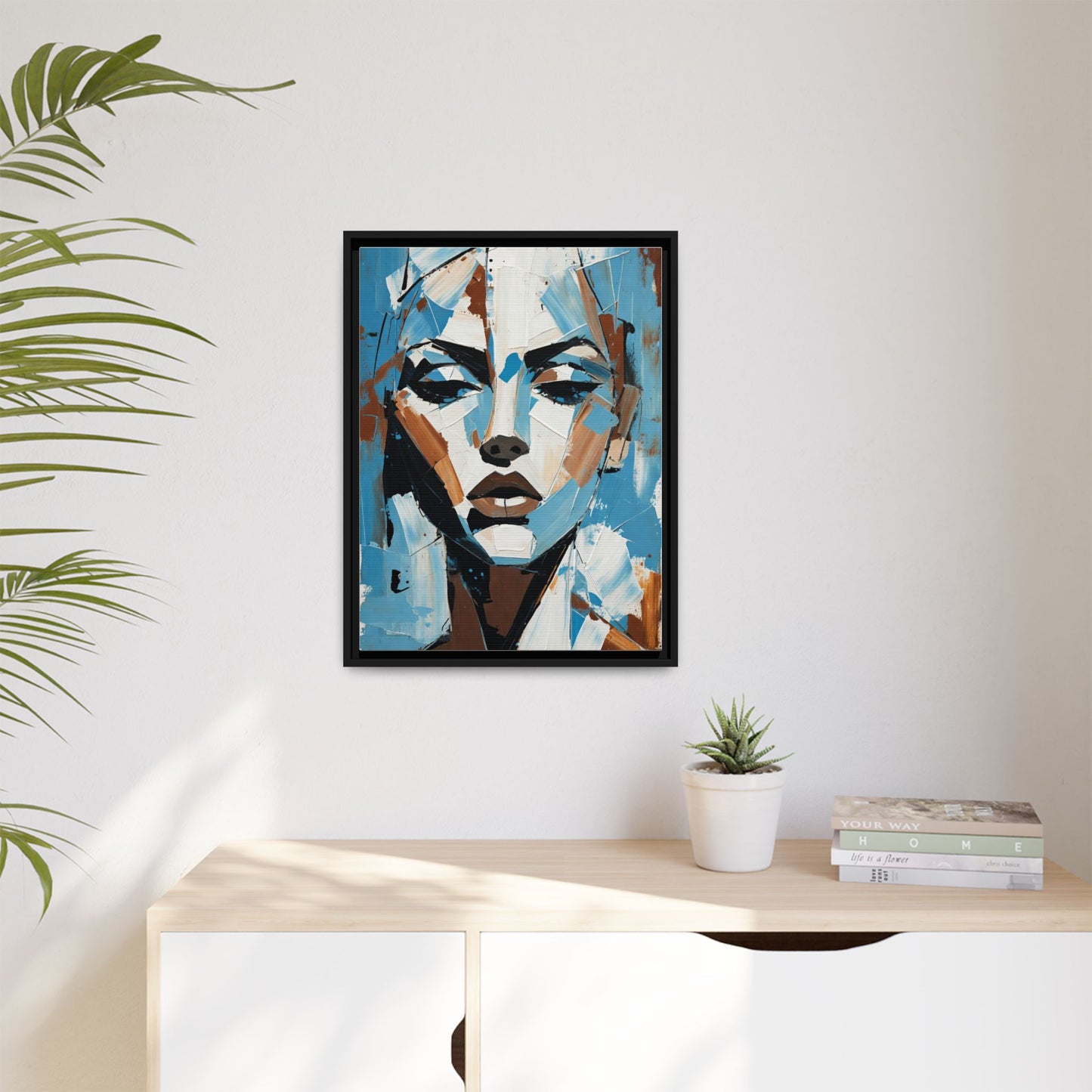 Abstract Blue Face Matte Canvas Wall Art — Framed Modern Portrait Print