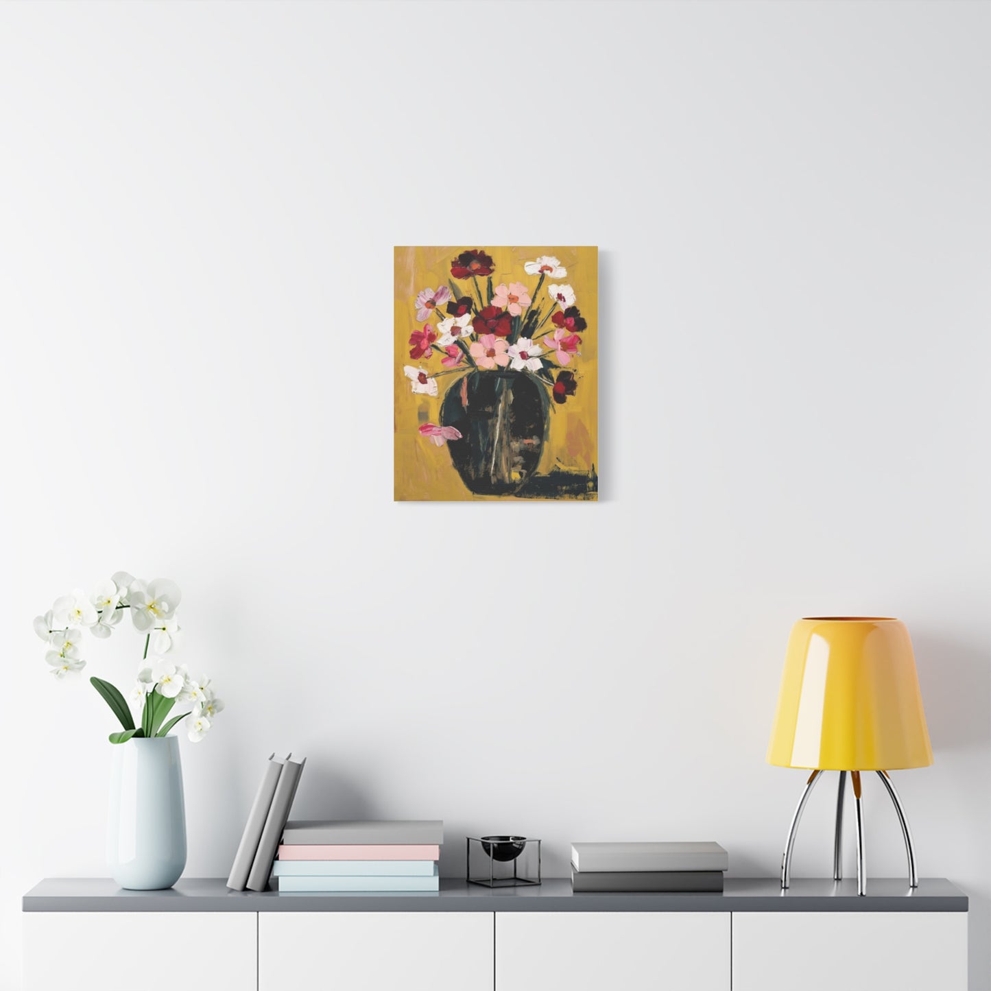 Floral Still Life Canvas Print  Pink & Red Wildflowers in Vase