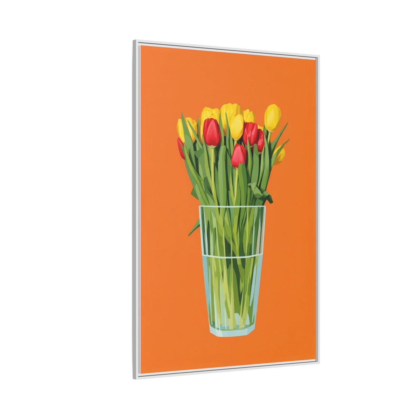 Framed Tulip Canvas Print — Colorful Tulips in Glass Vase