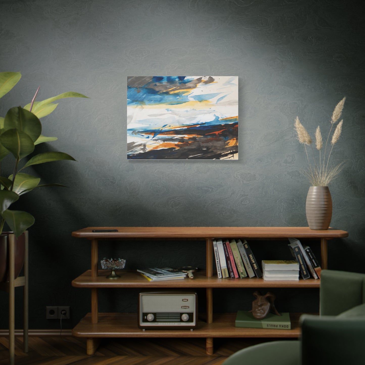 Abstract Oceanic Canvas Print — Blue & Amber Stretched Wall Art