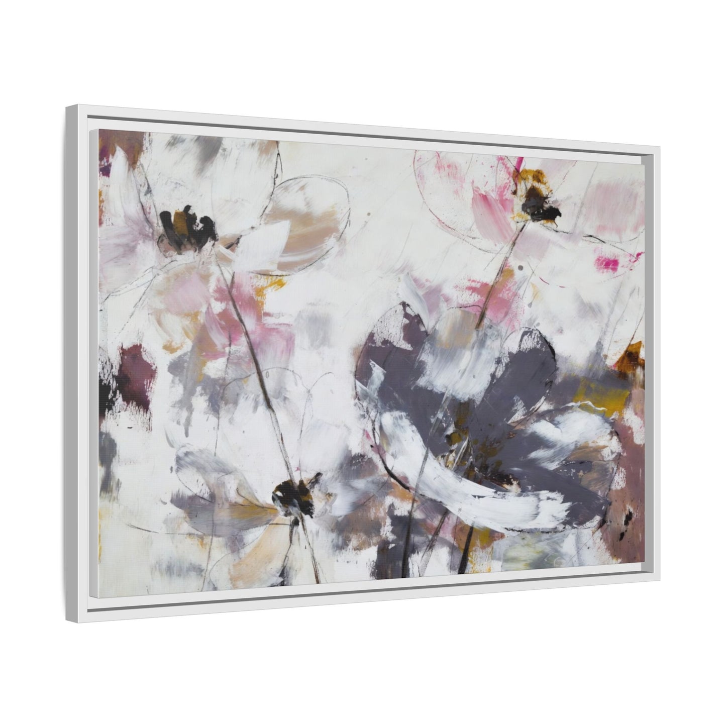 Abstract Floral Matte Canvas Framed Wall Art — Soft Watercolor Blooms