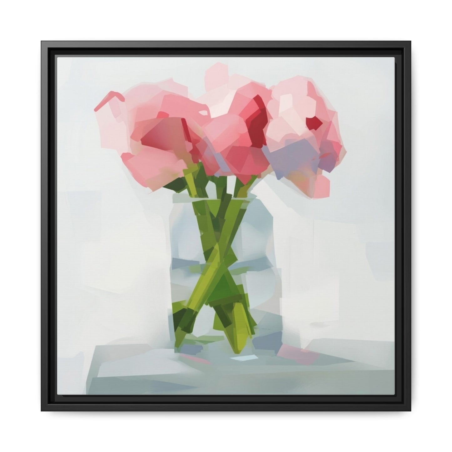 Framed Floral Canvas Art — Pink Peonies in Vase (Matte)