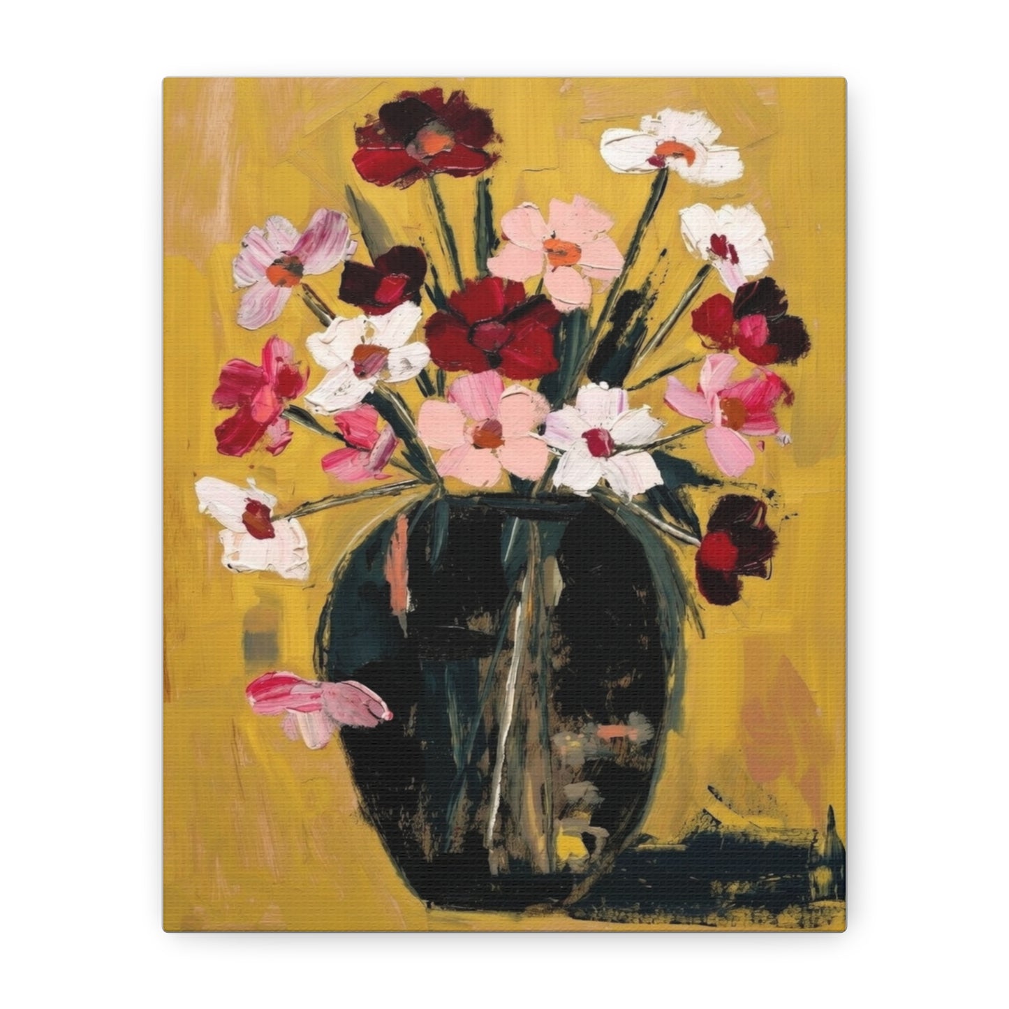 Floral Still Life Canvas Print  Pink & Red Wildflowers in Vase
