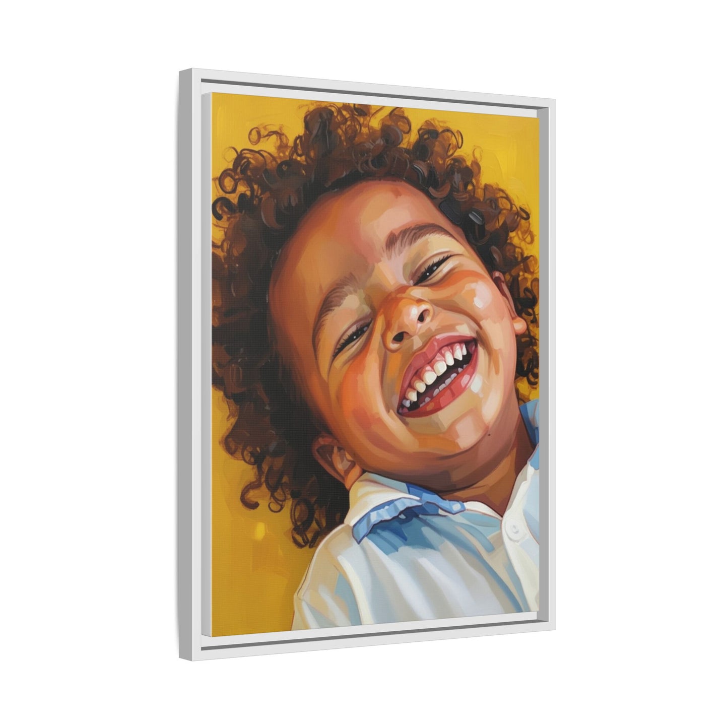 Framed Matte Canvas Print – Joyful Child Portrait, Colorful Nursery Wall Art