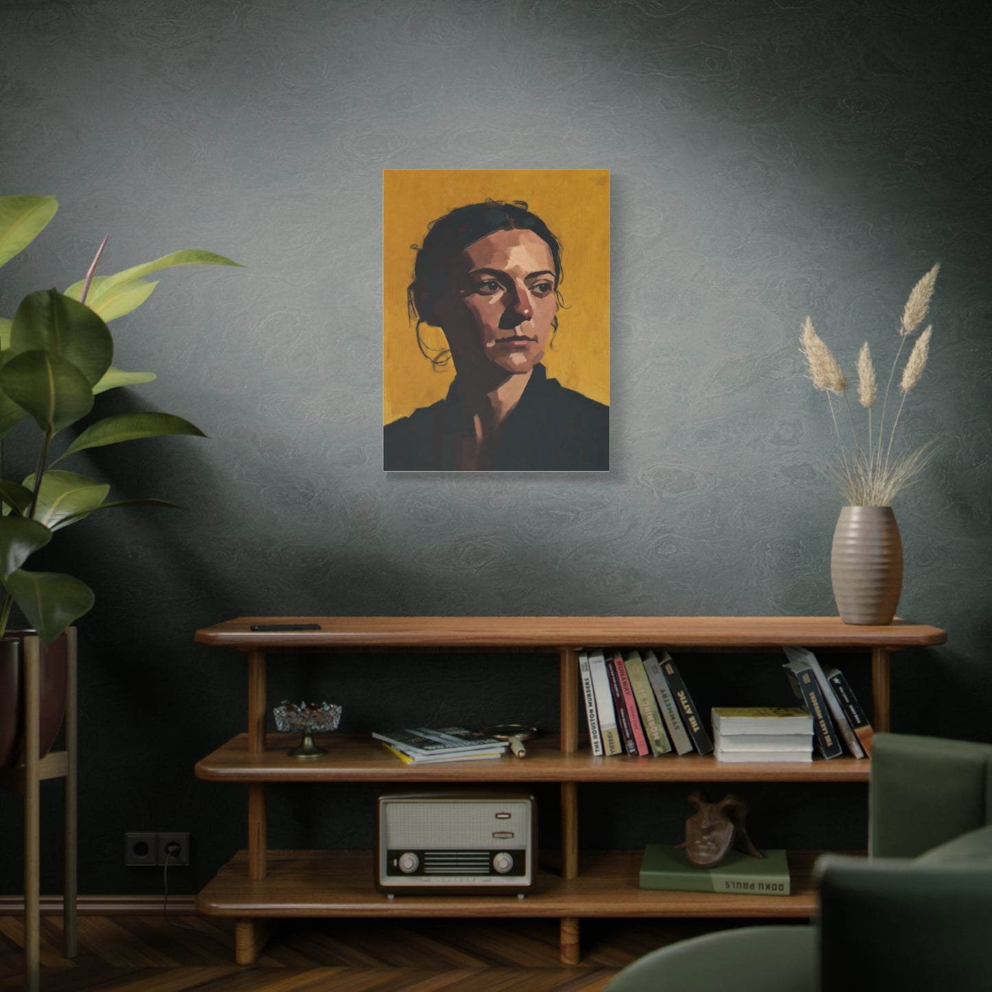 Portrait Painting Canvas Print — Moody Golden Female Portrait on Matte Stretched Canvas