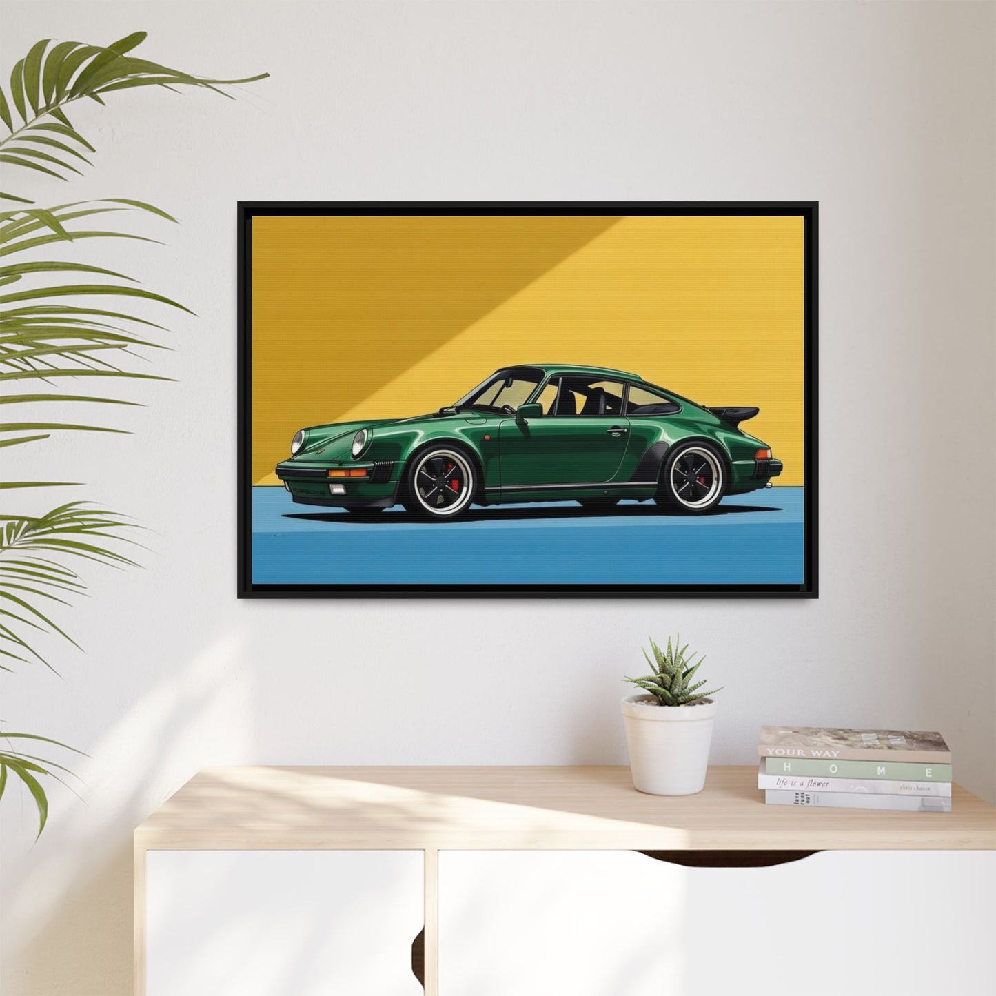 Framed Matte Canvas — Green Sports Car Wall Art