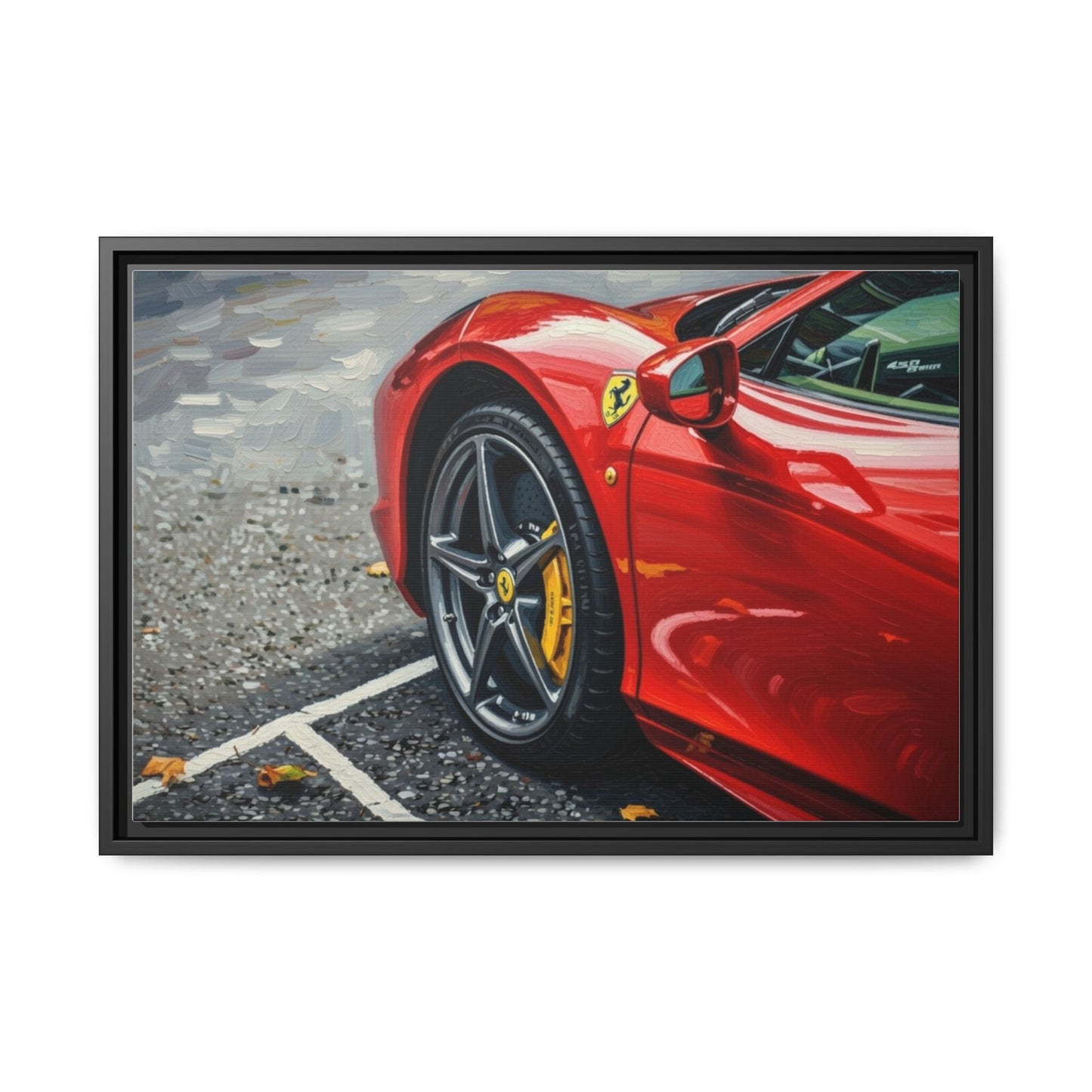 Framed Matte Canvas: Red Sports Car Close-Up Art Print