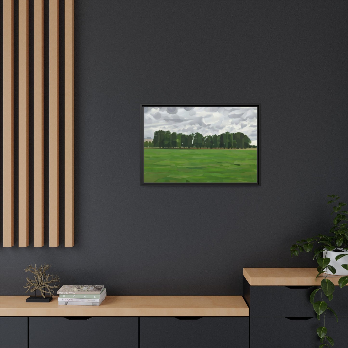 Framed Matte Canvas Print — Minimalist Green Landscape Art