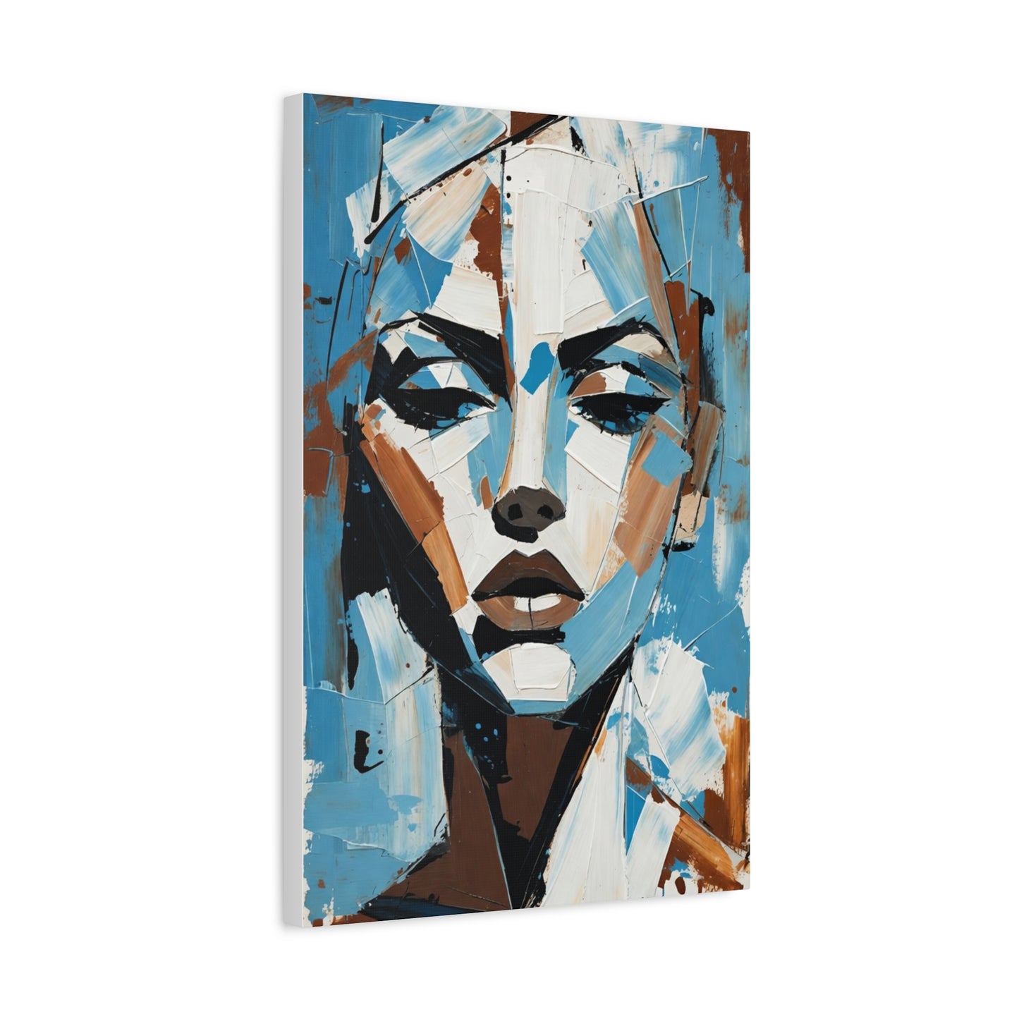 Abstract Blue Portrait Canvas Print — Modern Stretched Matte Wall Art