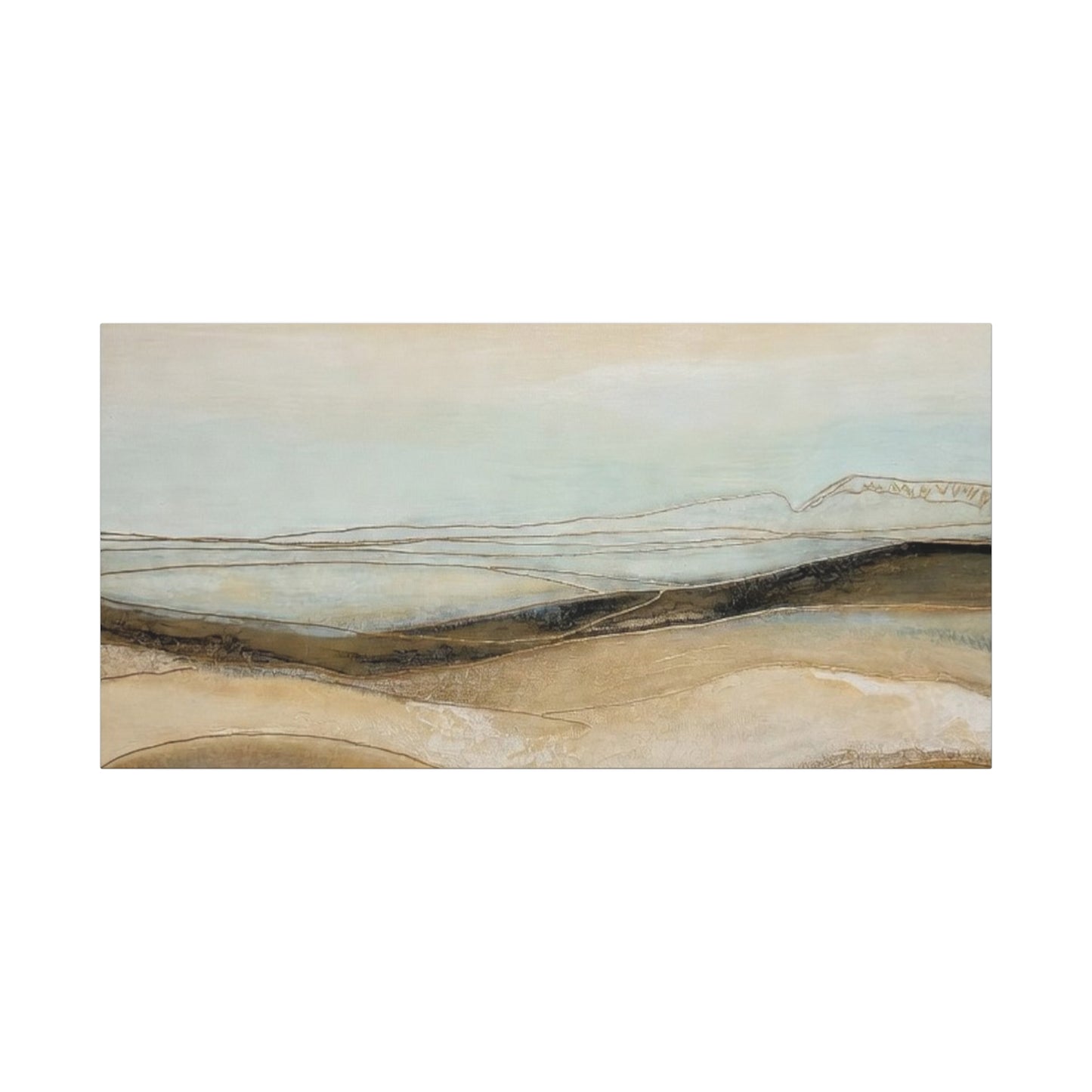 Abstract Coastal Landscape Matte Canvas Wall Art — Neutral Beach Waves Stretched Canvas