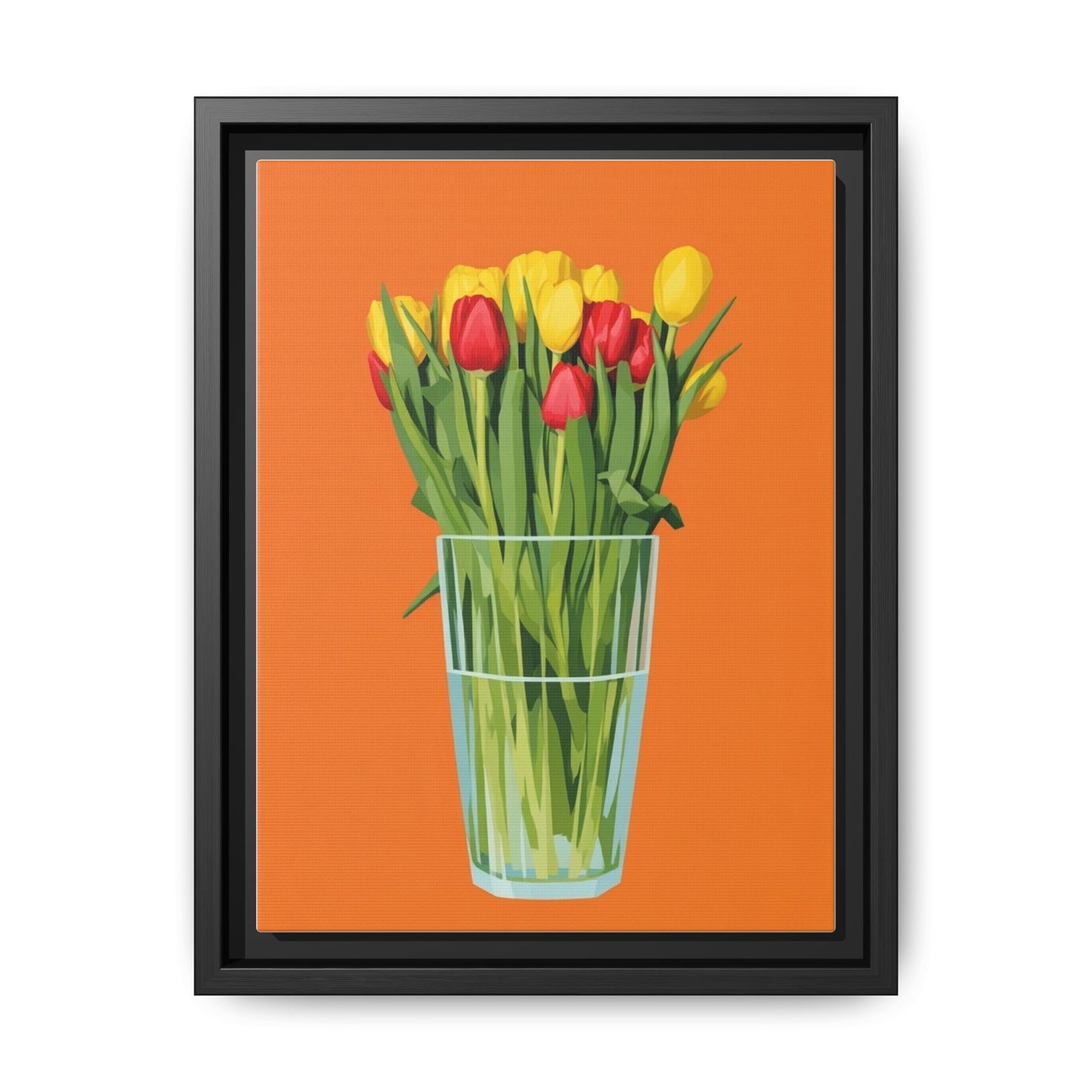 Framed Tulip Canvas Print — Colorful Tulips in Glass Vase
