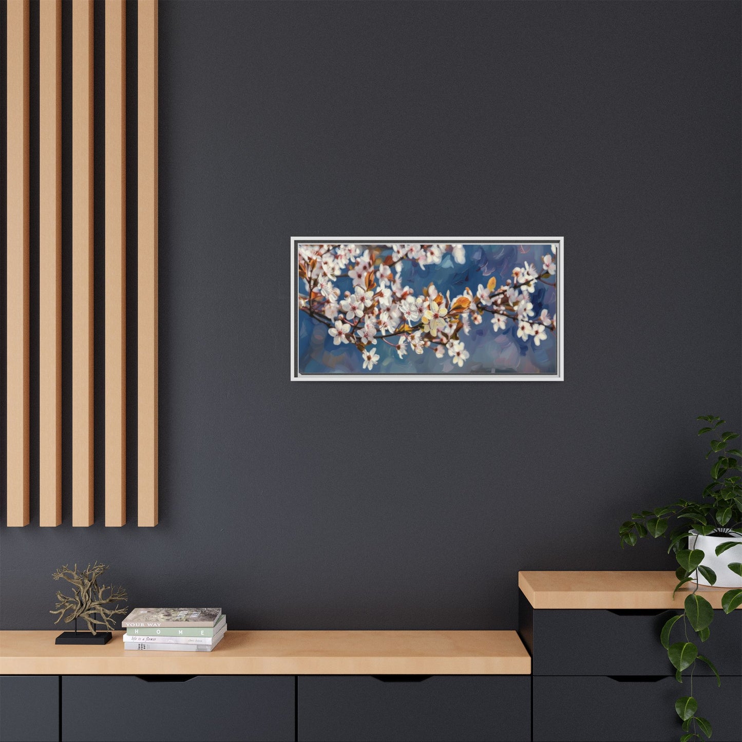 Framed Matte Canvas Print — Cherry Blossom Branch Wall Art