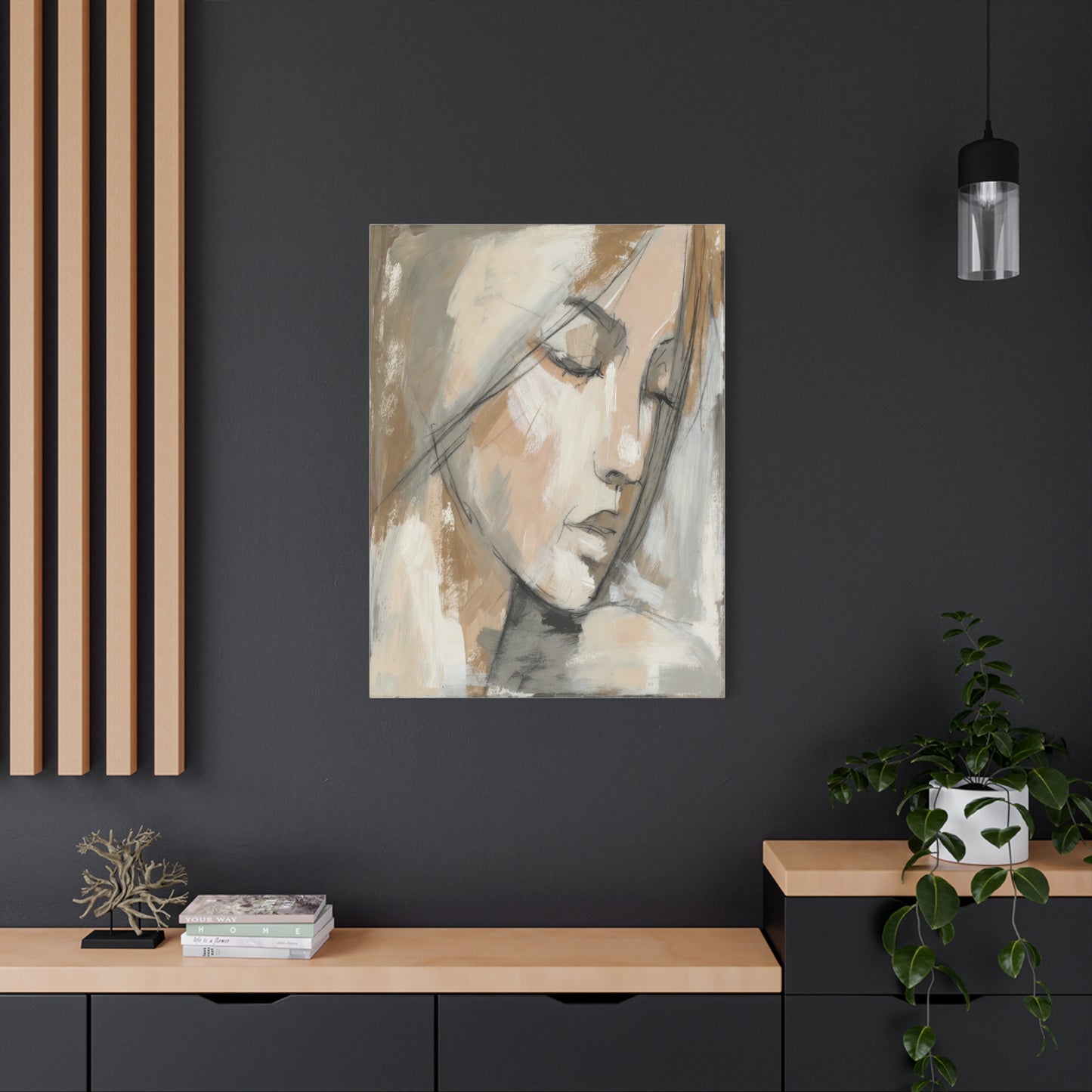 Serene Woman Portrait Matte Canvas Wall Art — Neutral Abstract Face Painting
