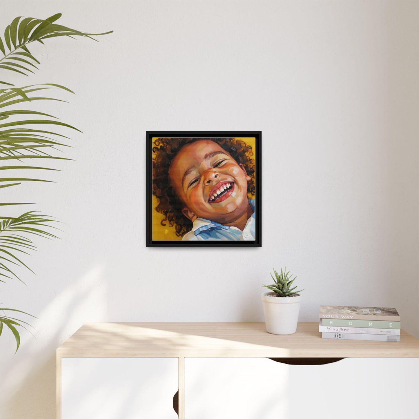 Framed Matte Canvas Print – Joyful Child Portrait, Colorful Nursery Wall Art