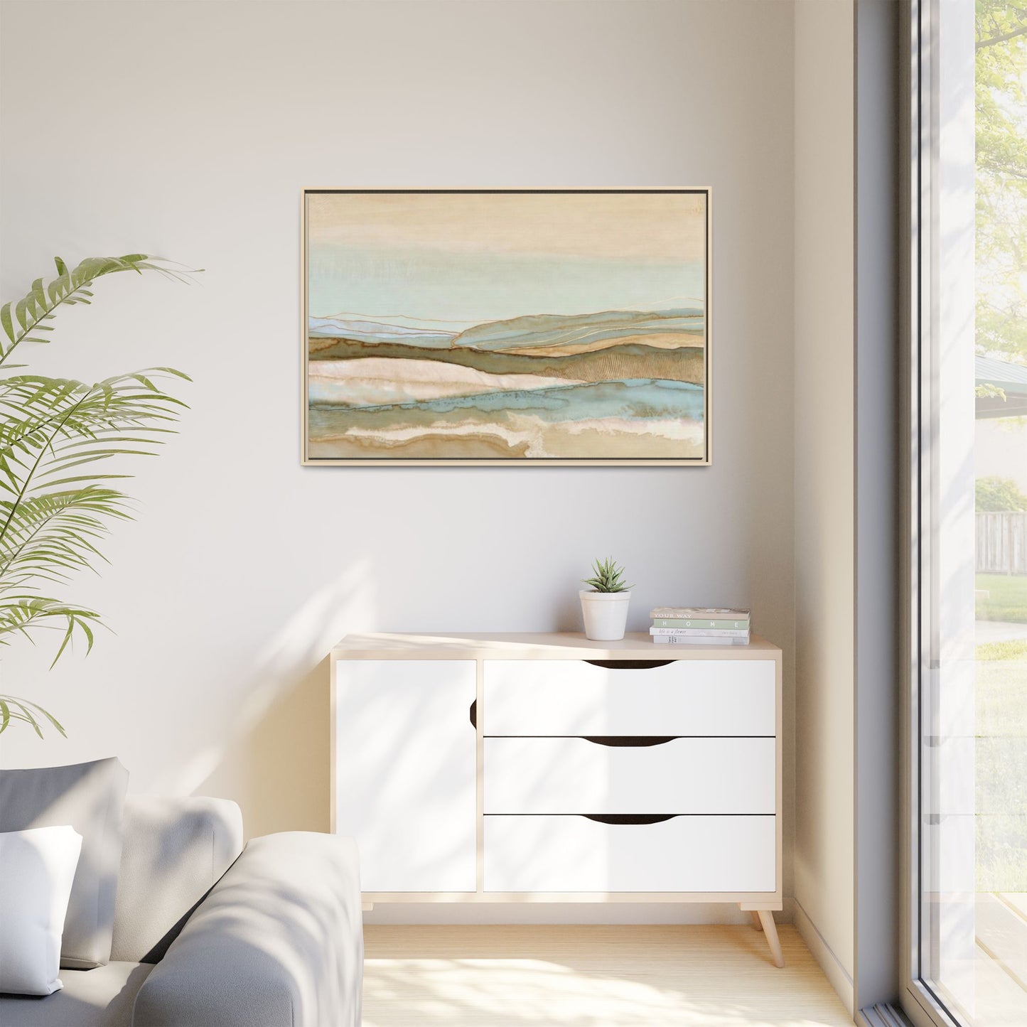 Framed Matte Canvas Coastal Abstract Landscape Wall Art