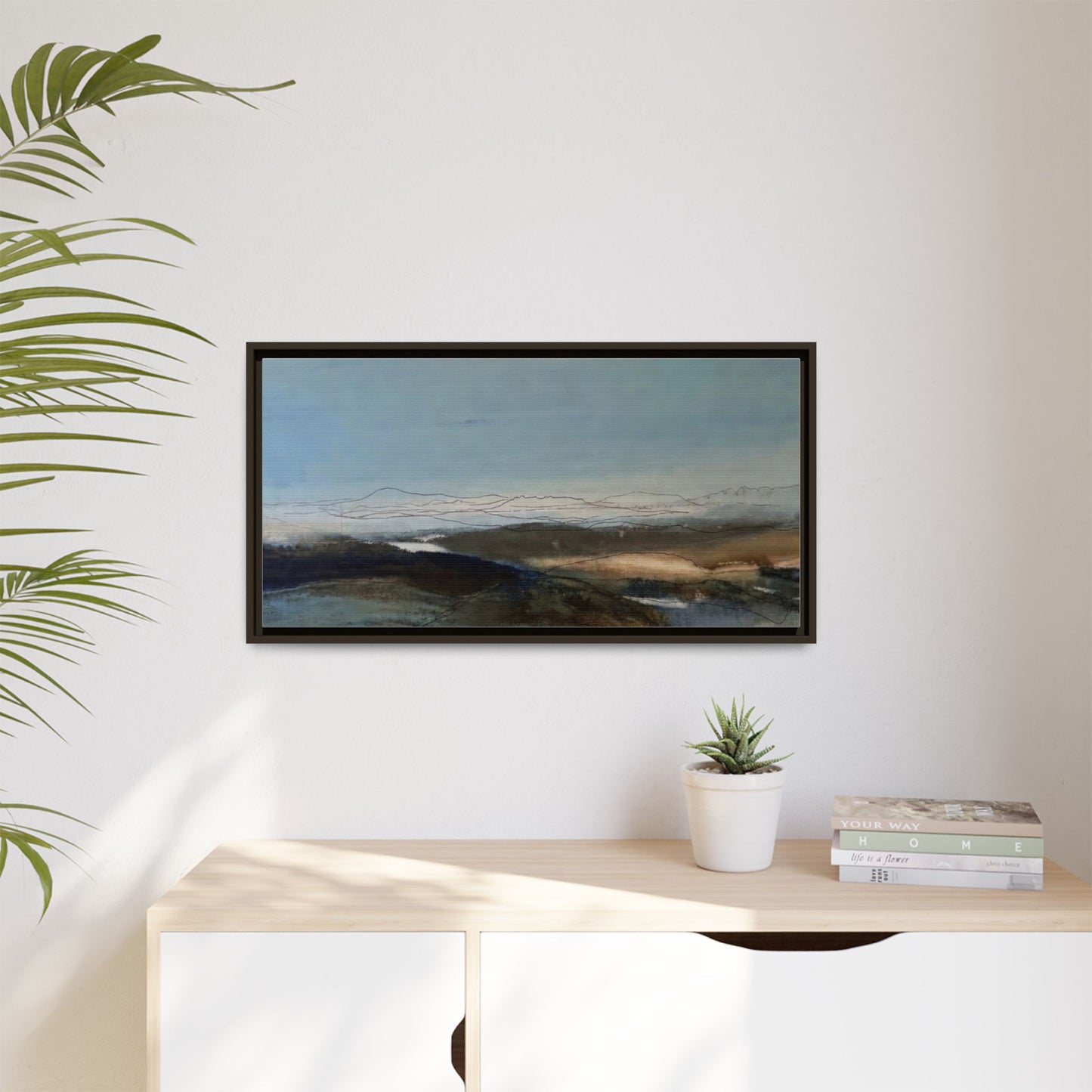 Framed Matte Canvas Wall Art — Serene Abstract Blue Landscape