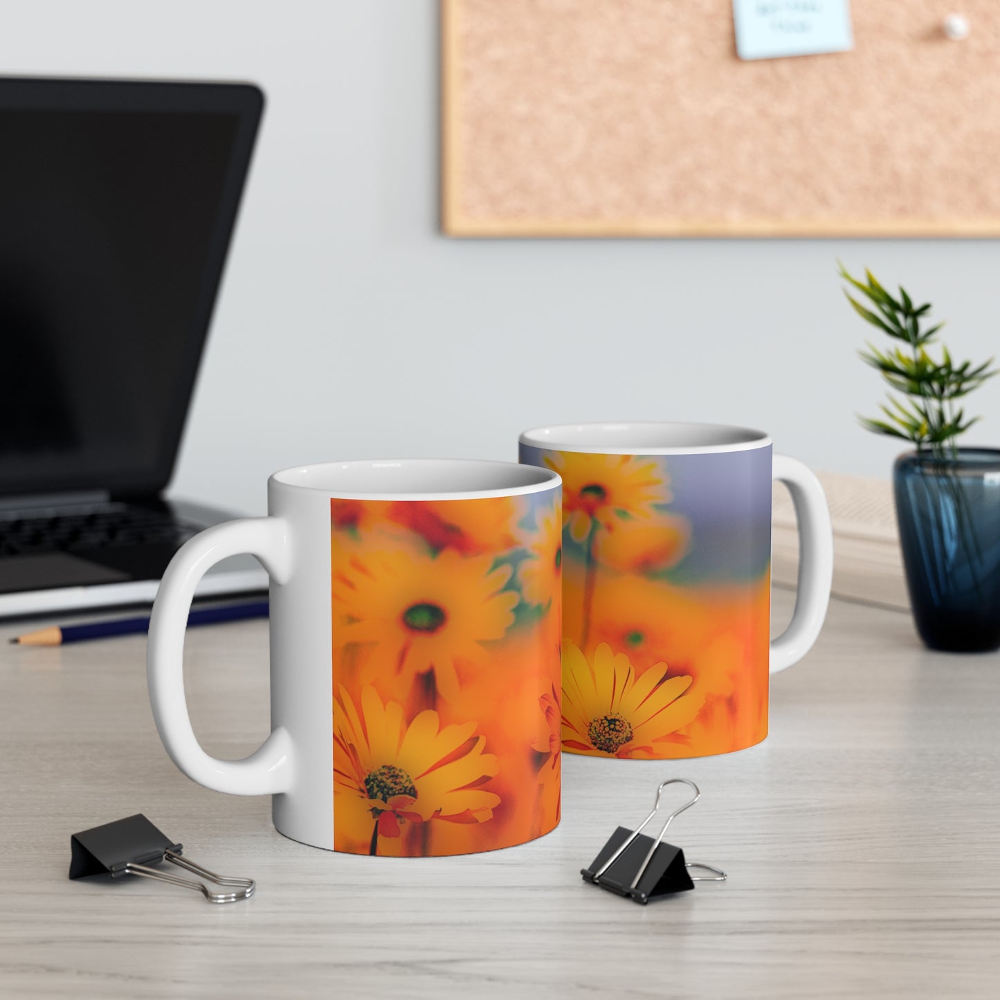 Sunshine Daisies Ceramic Mug — Vibrant Orange Floral Coffee Cup