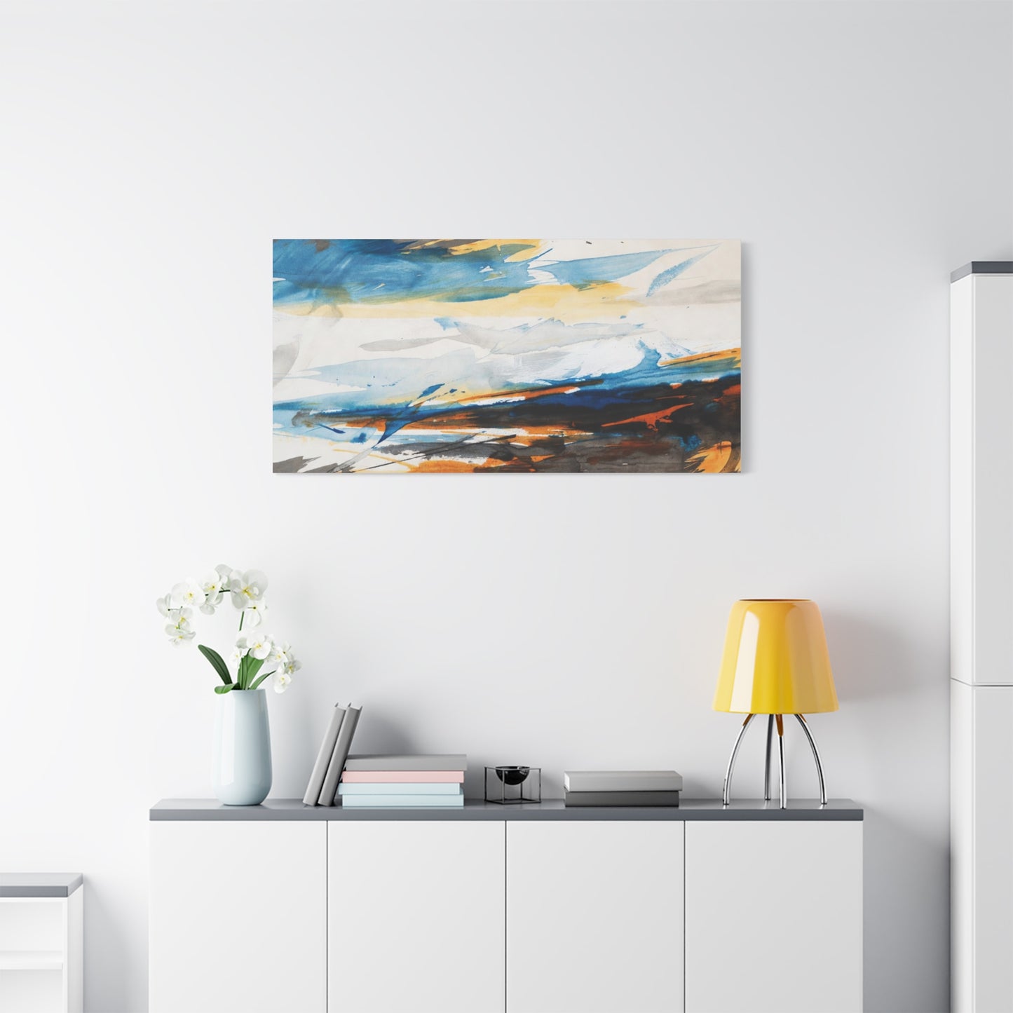 Abstract Oceanic Canvas Print — Blue & Amber Stretched Wall Art