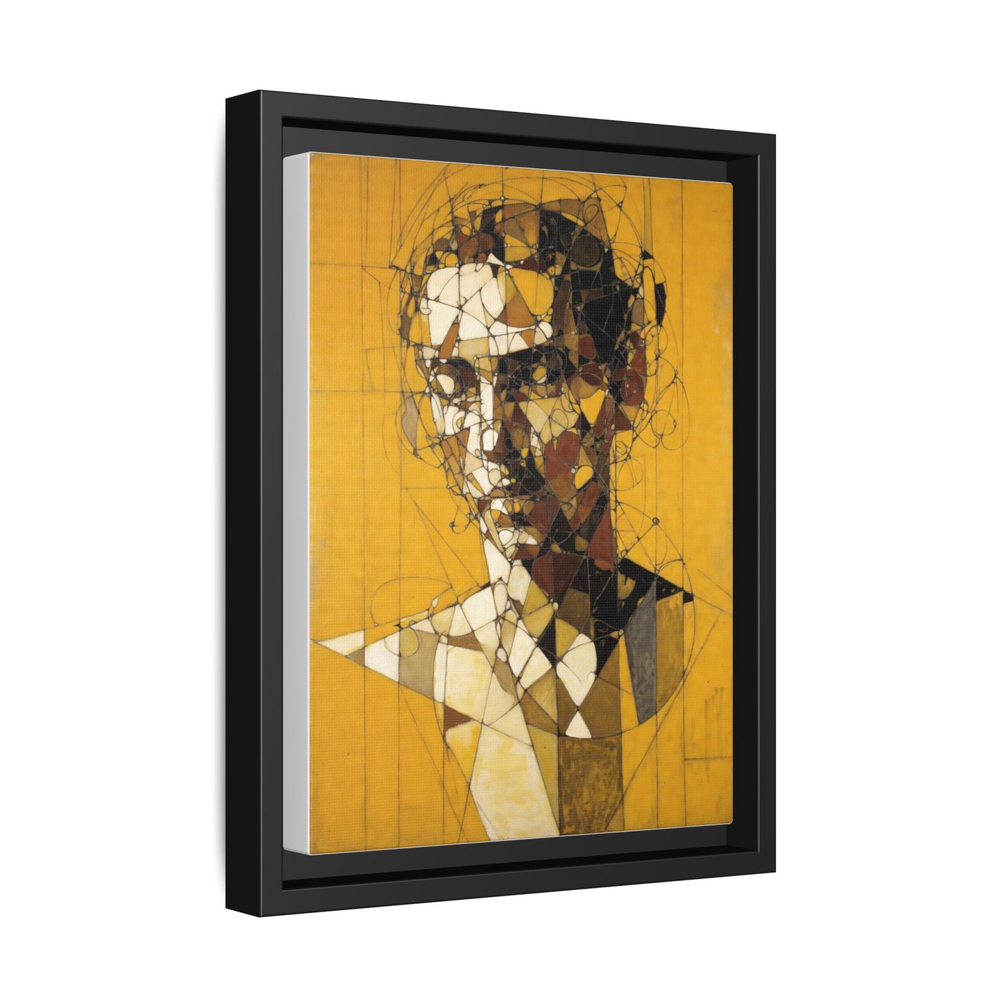 Framed Matte Canvas Art - Abstract Geometric Portrait on Mustard Yellow