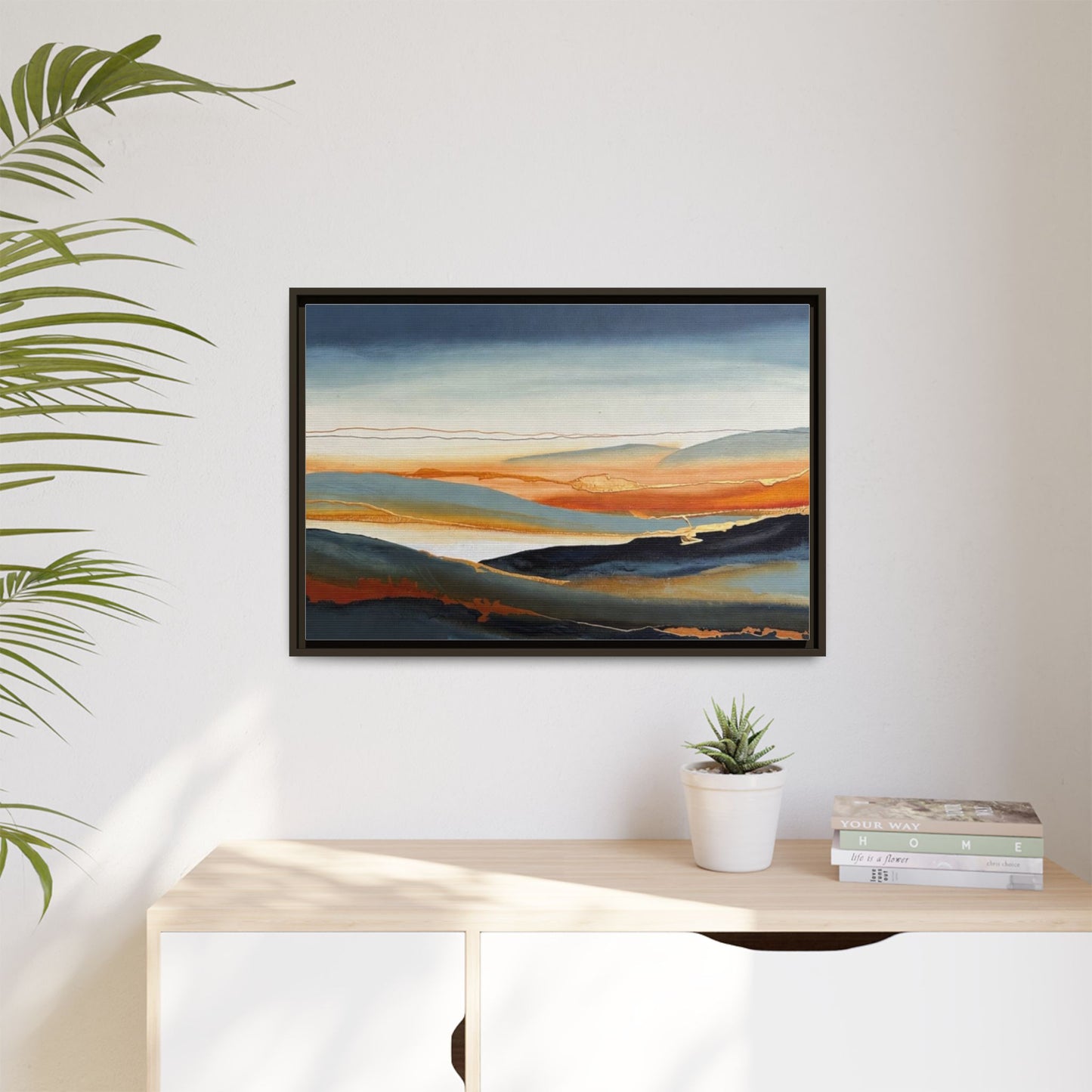 Framed Matte Canvas: Abstract Coastal Sunset Landscape Wall Art