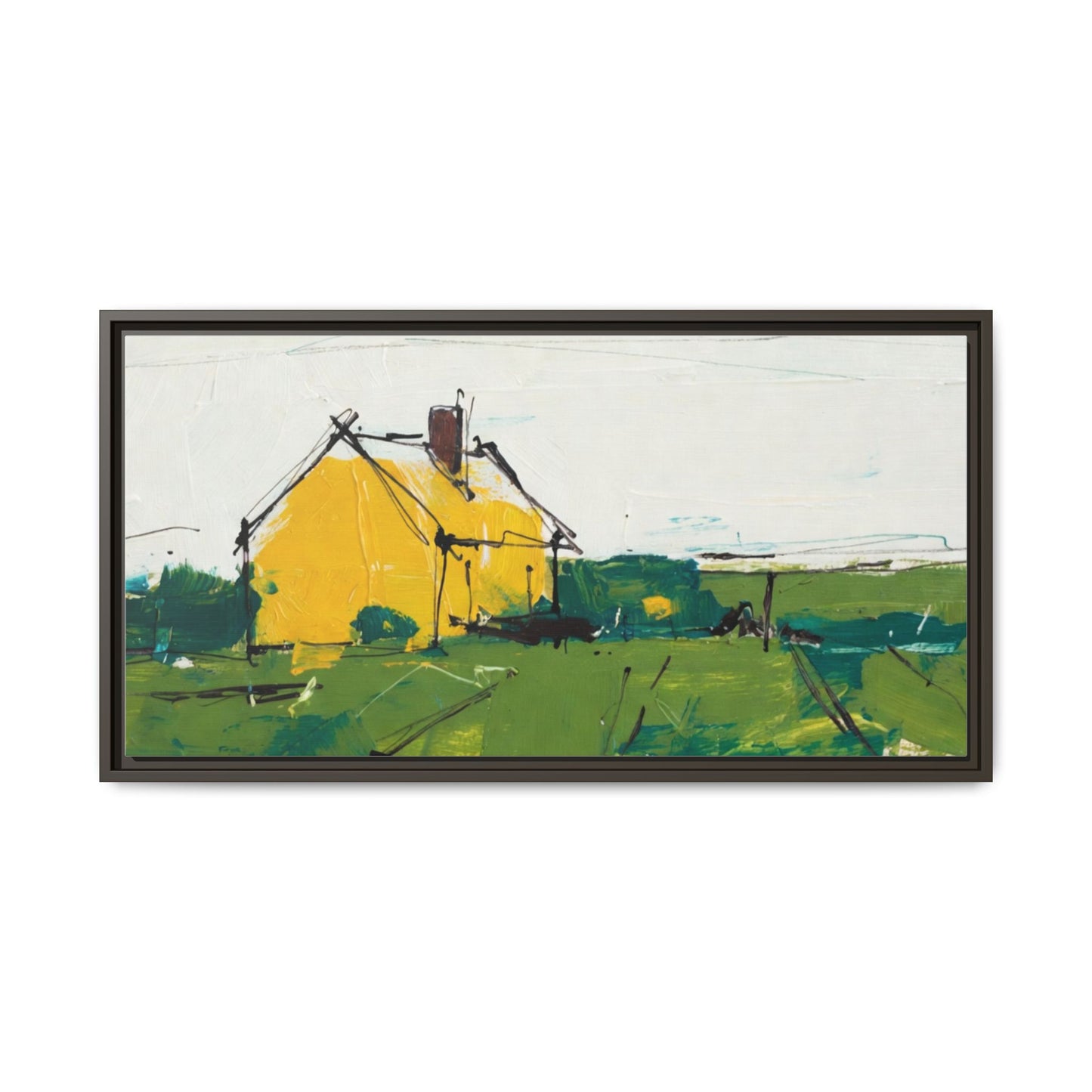 Yellow Cottage Landscape Framed Canvas Print
