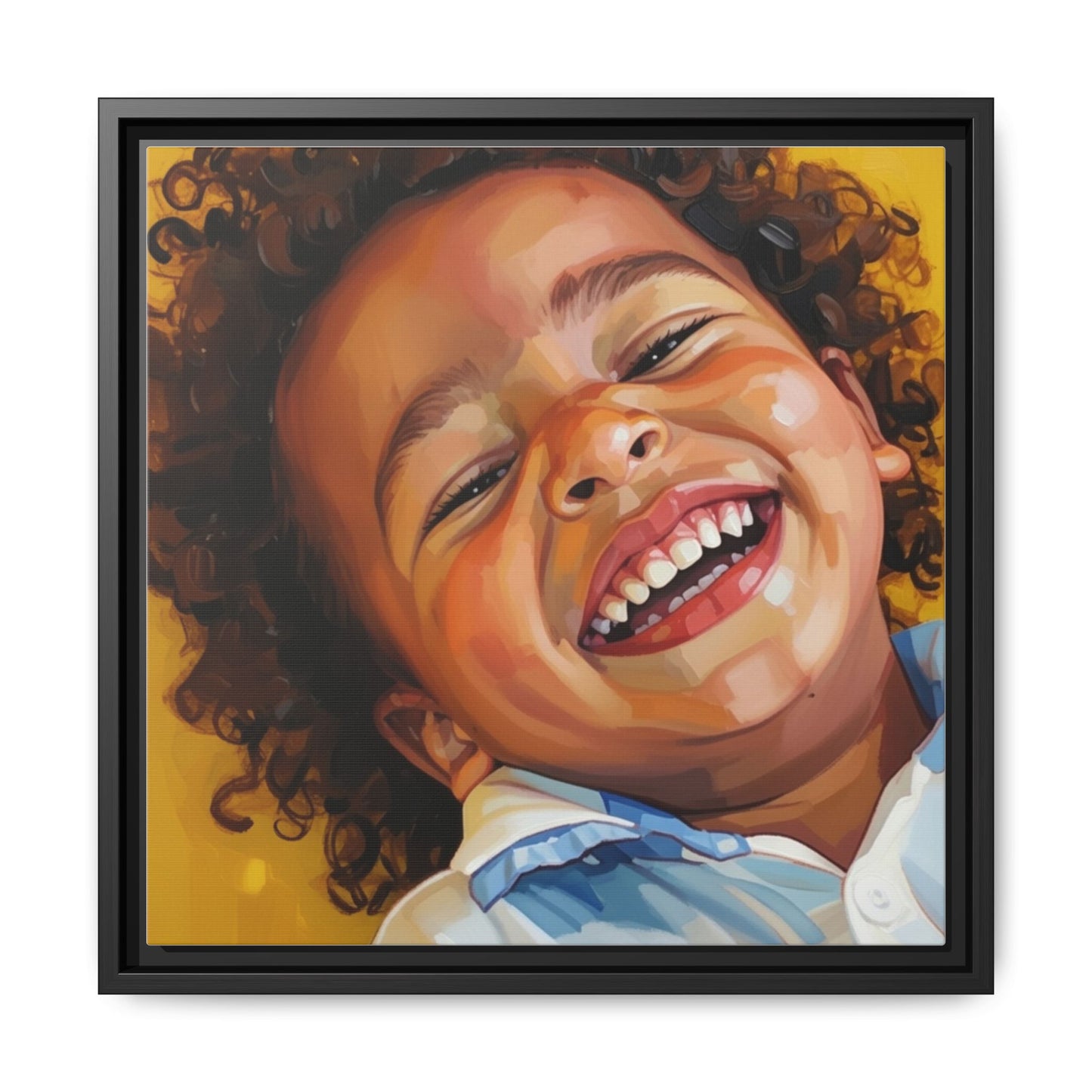 Framed Matte Canvas Print – Joyful Child Portrait, Colorful Nursery Wall Art