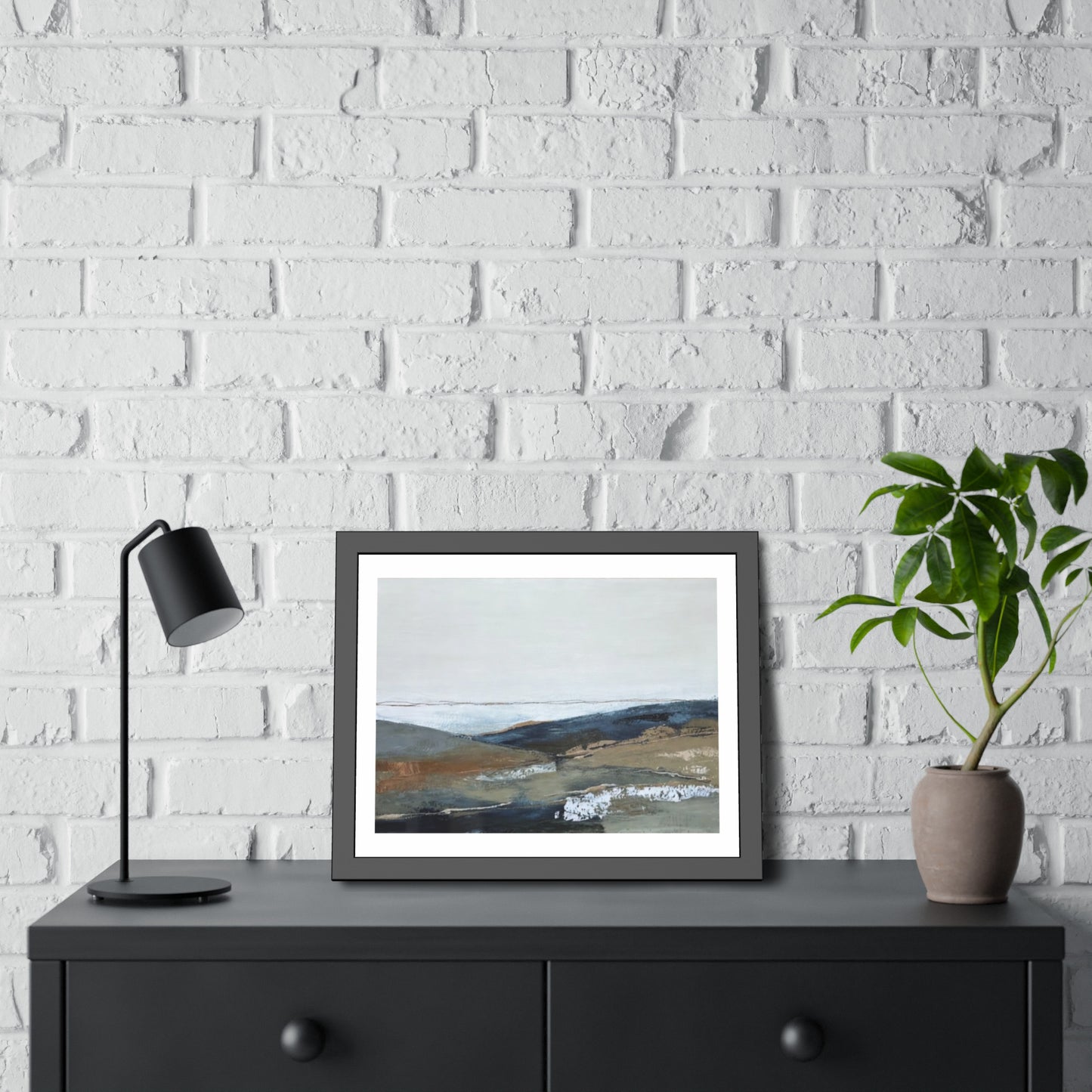Framed Abstract Landscape Print — Calming Coastal Wall Art Poster