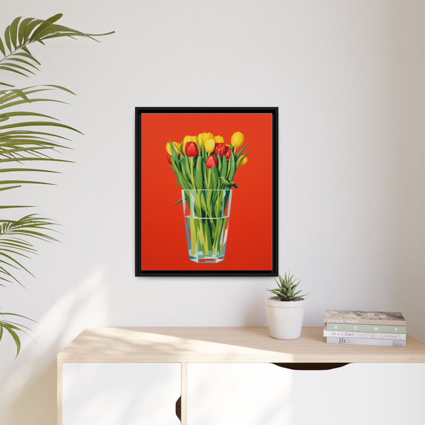Framed Tulip Bouquet Matte Canvas Art — Vibrant Red Floral Wall Print