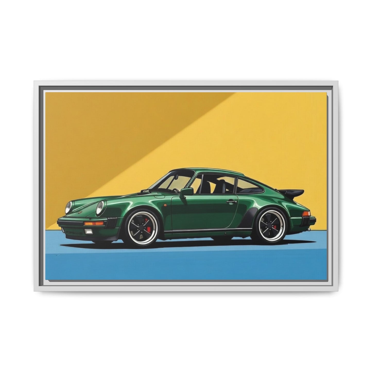 Framed Matte Canvas — Green Sports Car Wall Art