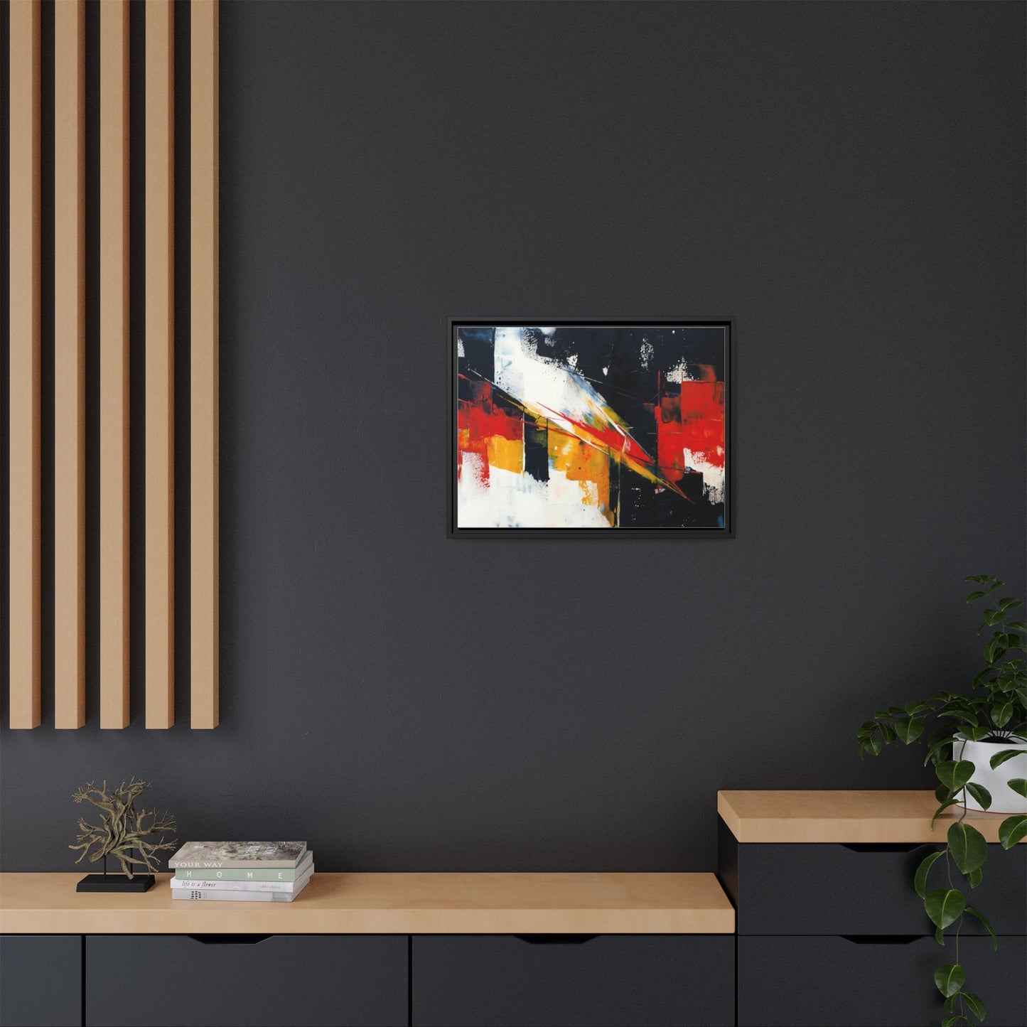Abstract Red & Black Framed Canvas Print — Modern Geometric Wall Art