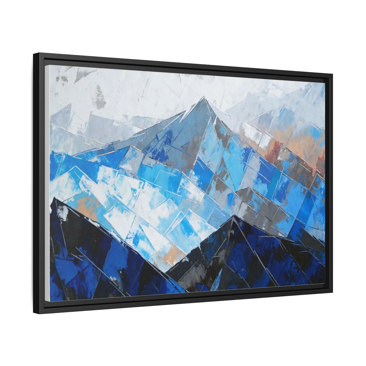 Framed Matte Canvas Blue Mountain Abstract Wall Art