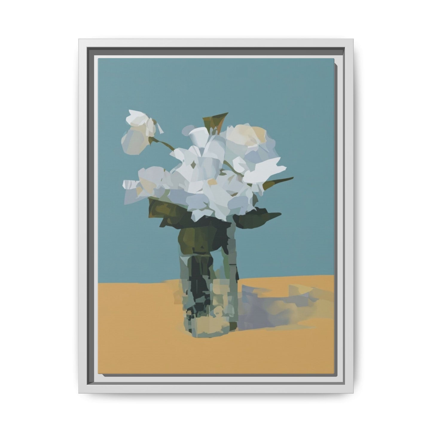Framed Floral Still Life Canvas Art — Modern White Bouquet Wall Art