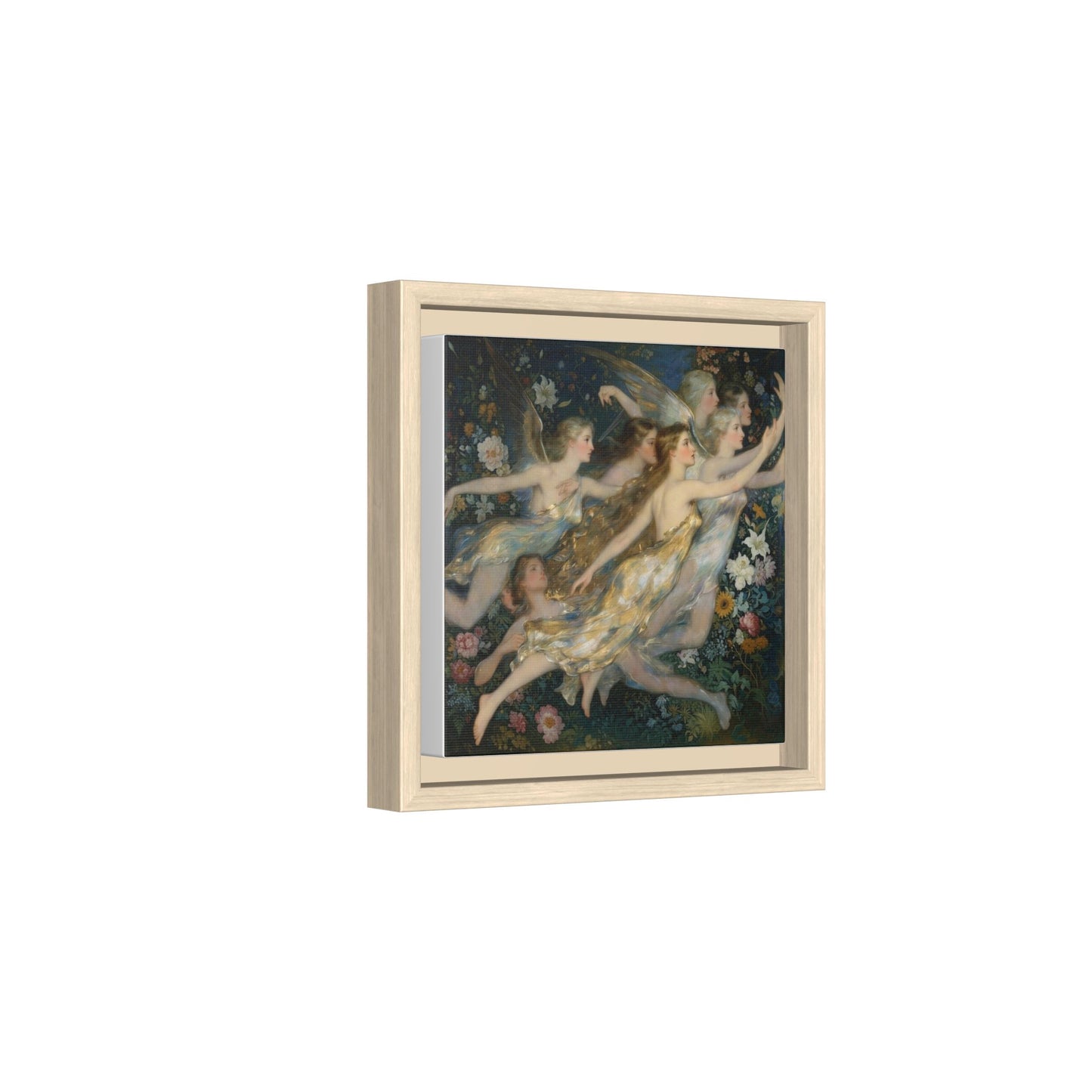 Framed Matte Canvas Wall Art — Vintage Fairies & Floral Painting