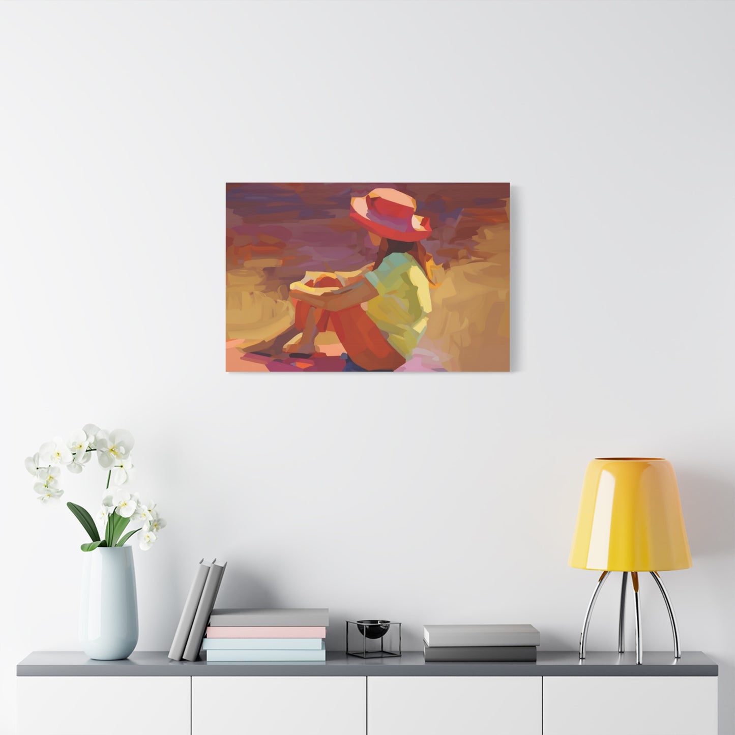 Sunset Daydream Canvas Art — Girl in Hat Matte Stretched Wall Art