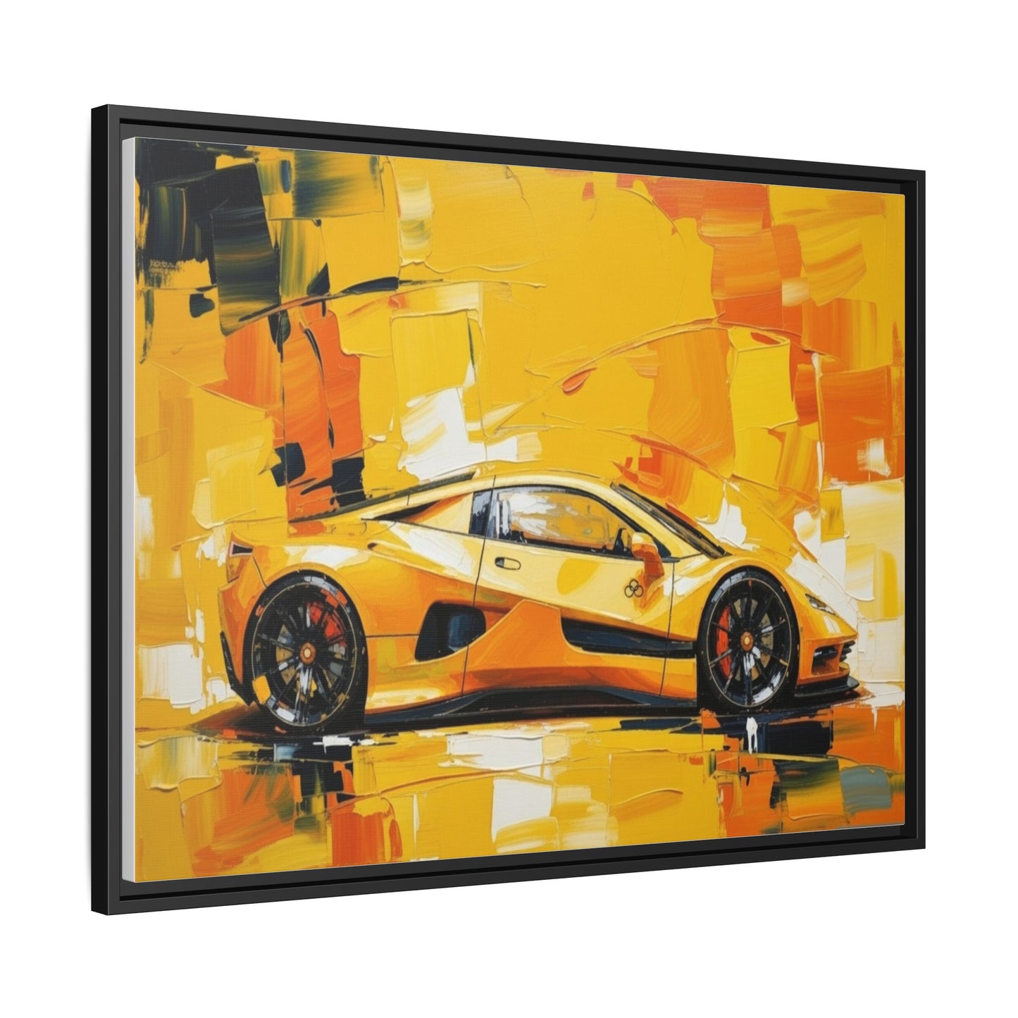 Yellow Sports Car Abstract Matte Canvas Framed Print