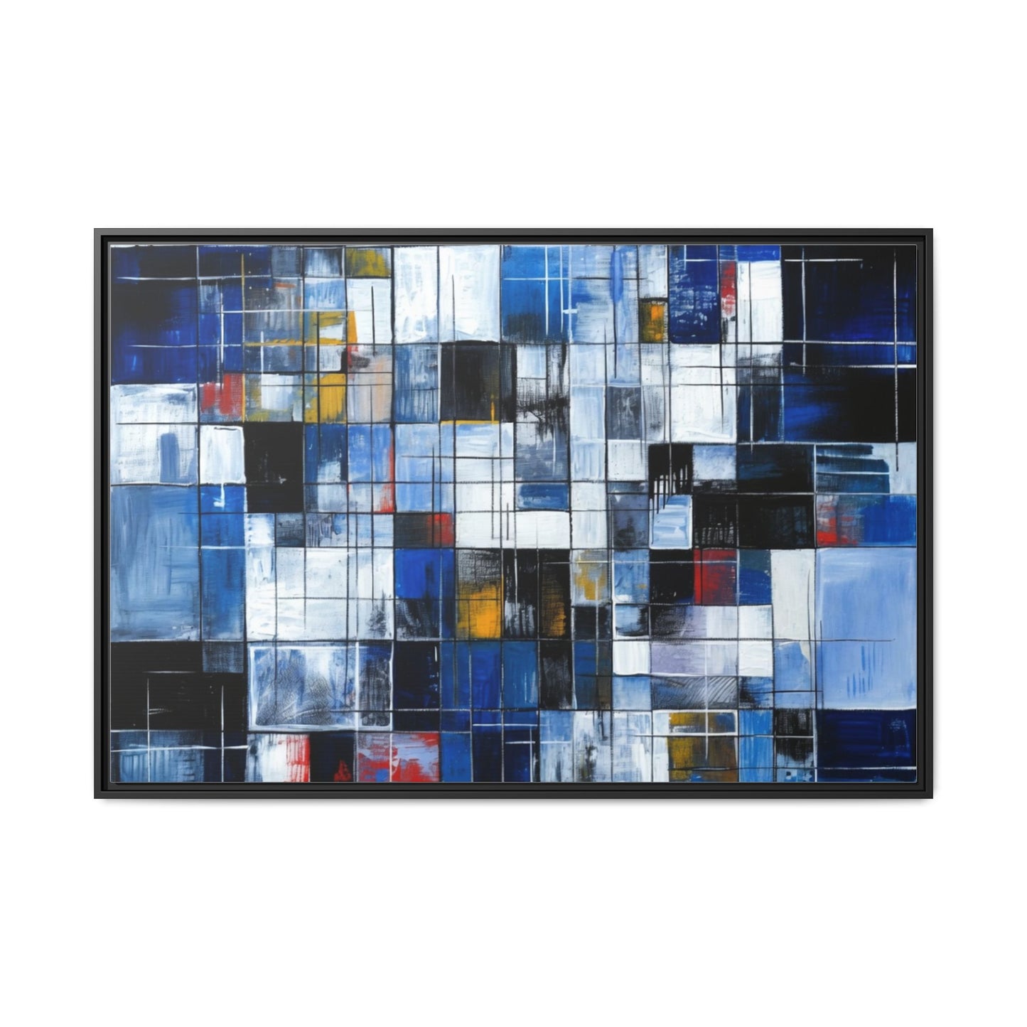 Abstract Blue Grid Matte Canvas Framed Art Print