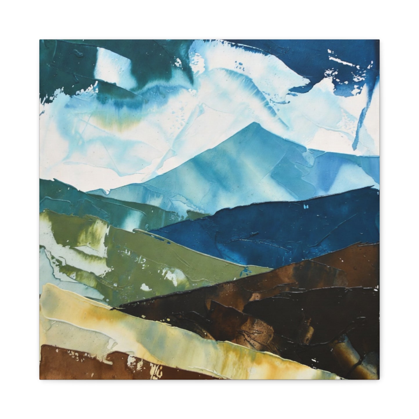 Abstract Mountain Landscape Matte Canvas Wall Art — Blue & Earth Tone Stretched Canvas