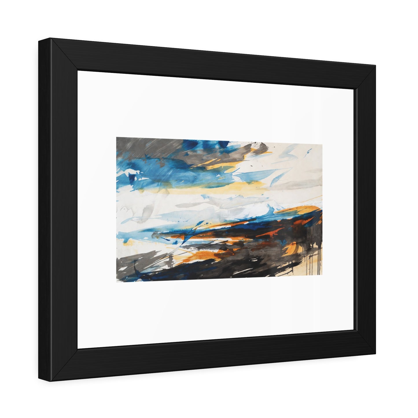 Framed Abstract Poster — Blue & Gold Coastal Abstract Art Print