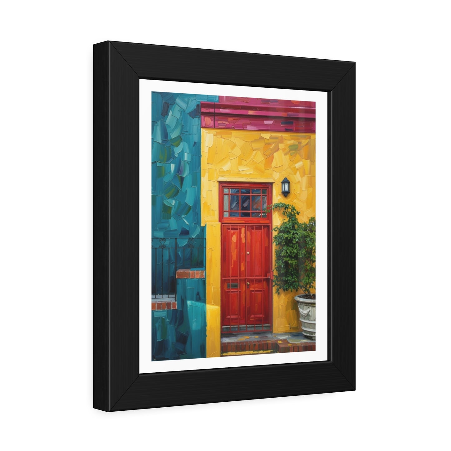 Framed Art Print - Vibrant Red Door Street Scene Poster
